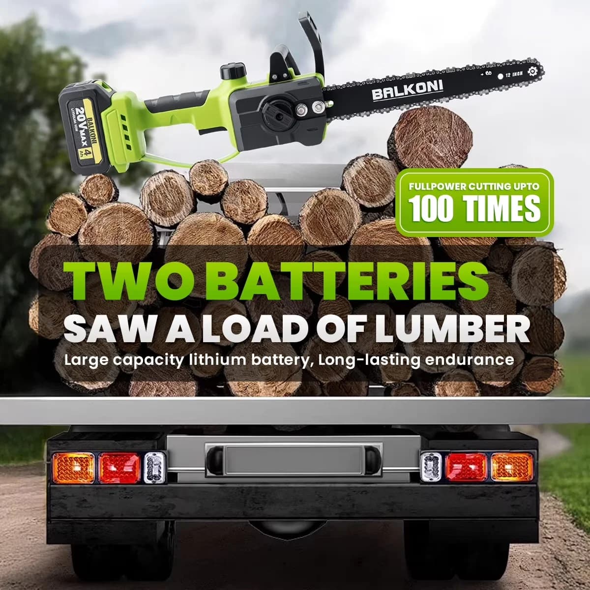 Stylish Chainsaw with Battery, Tool-Less Chain Tensioning, Automatic Chain Oiler - Green Model E771D1