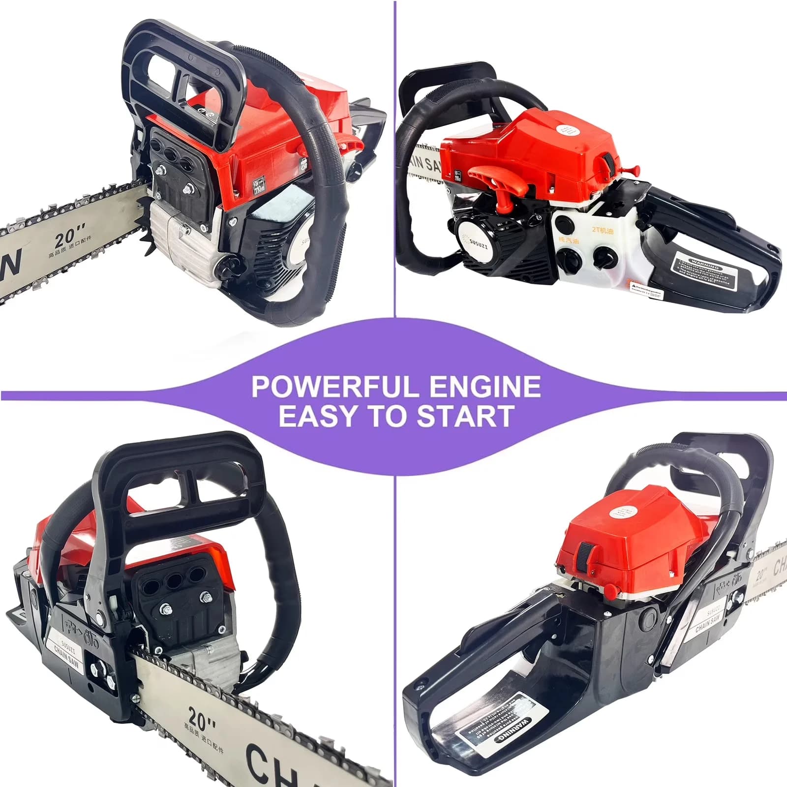 Modern Chainsaw with Automatic Chain Oiler, Chain Brake, 20-inch Gas - Red Model B95207