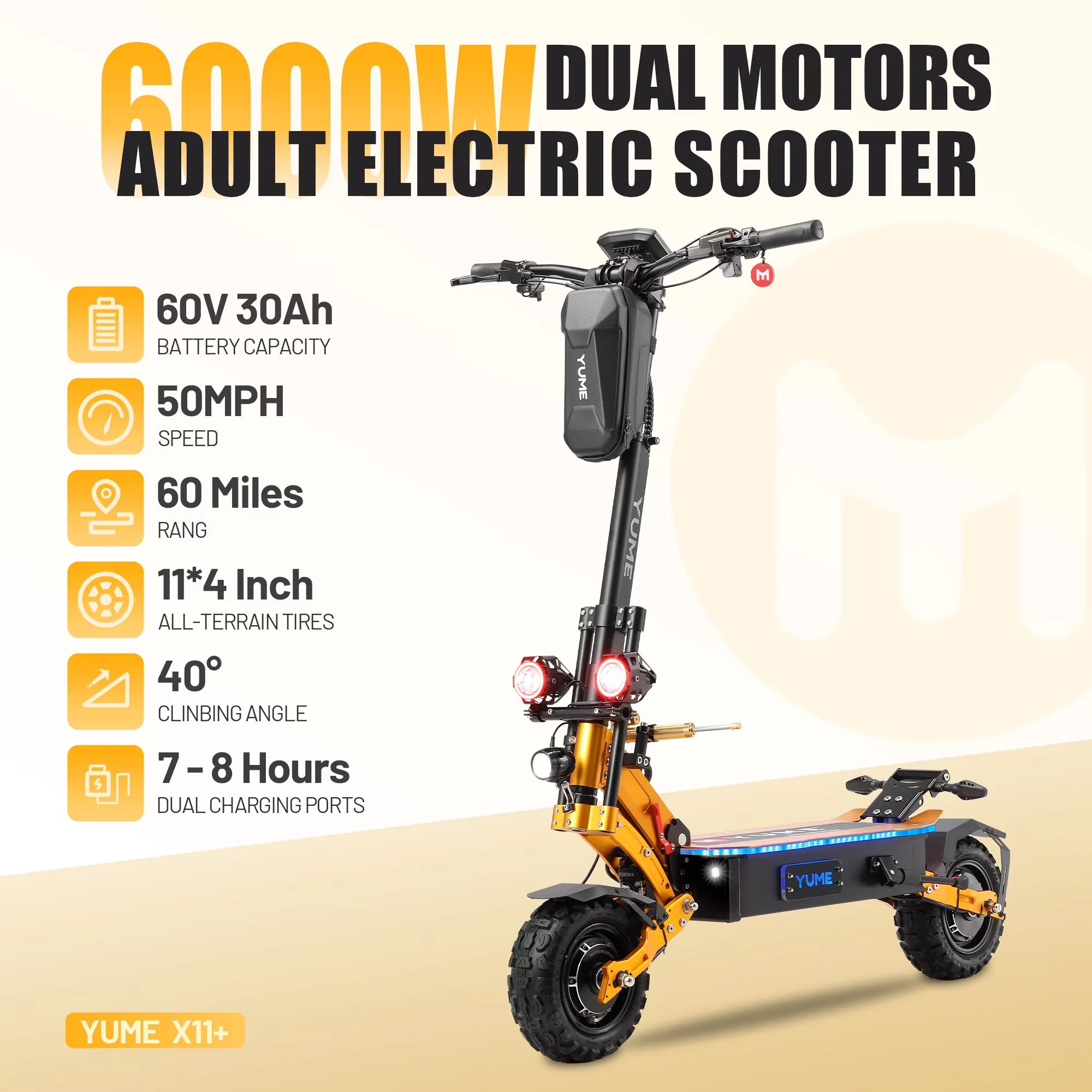 Scooter Efficient with 6000W, 60V, Foldable - 60V 30Ah Samsung Battery Gold Model DDC1F6