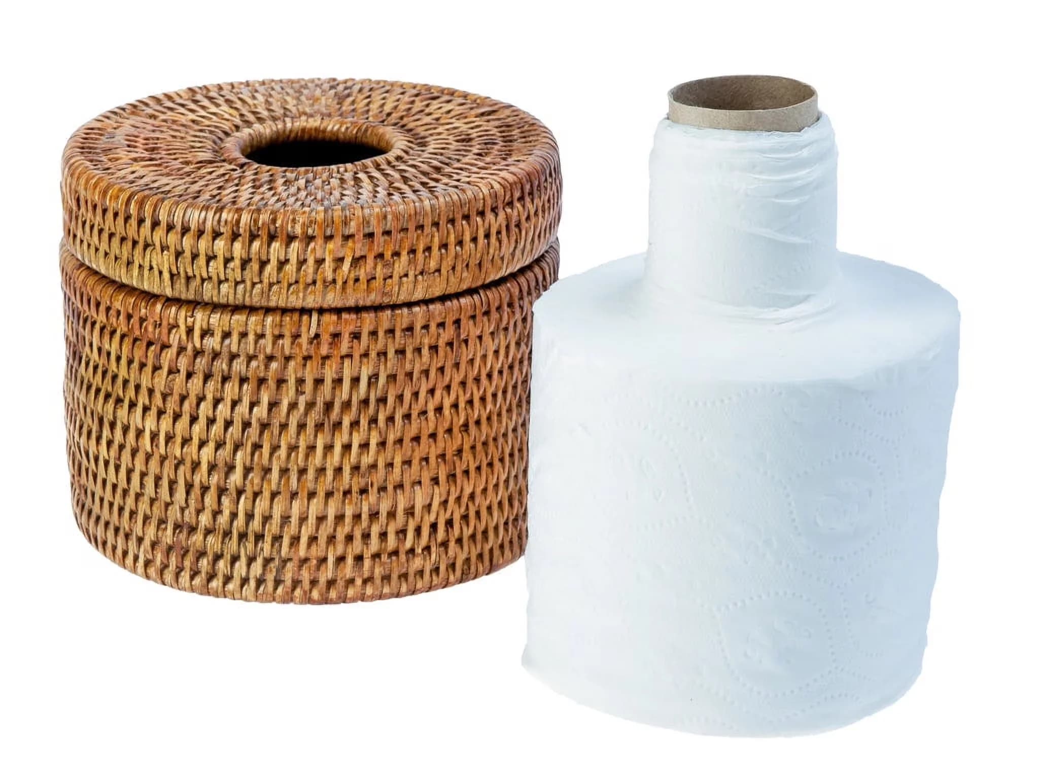 Quality Bathroom Renovation with Toilet Paper Cover, Round Toilet Holder Basket - Yellow Rattan Model 6543B3
