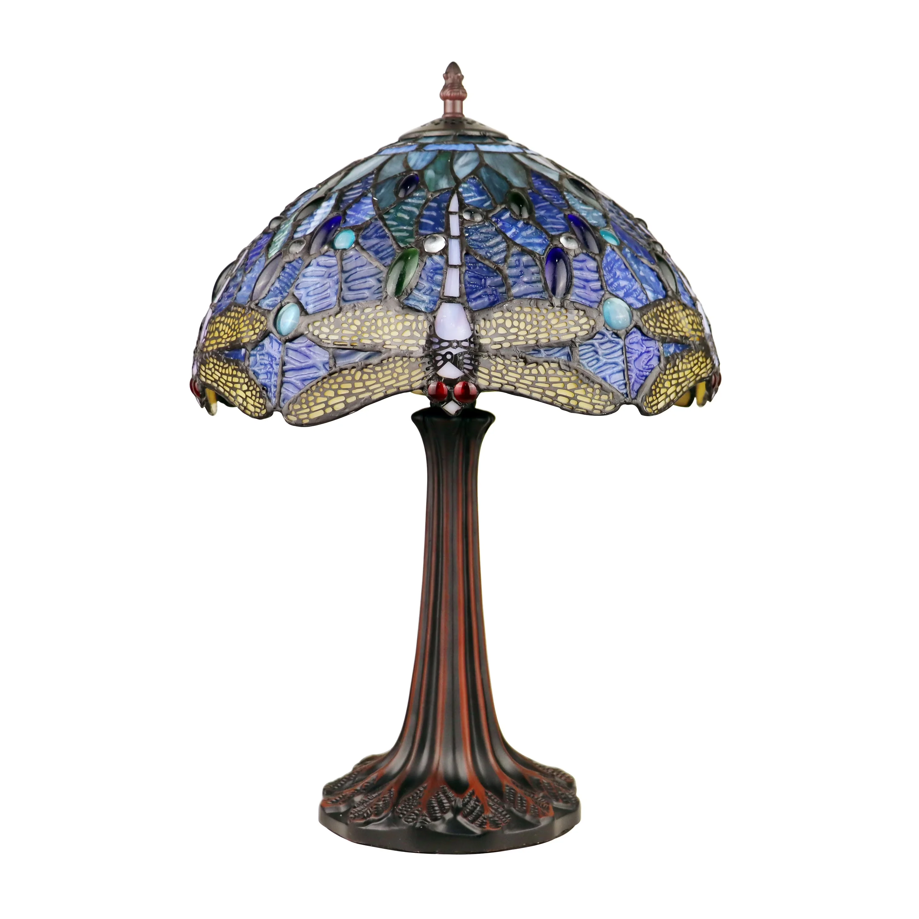 Stylish Table Lamp with Incandescent, Tiffany Lamps, On-cord rotary switch; Downlight - Bronze Resin, Glass, Metal Model C5322C