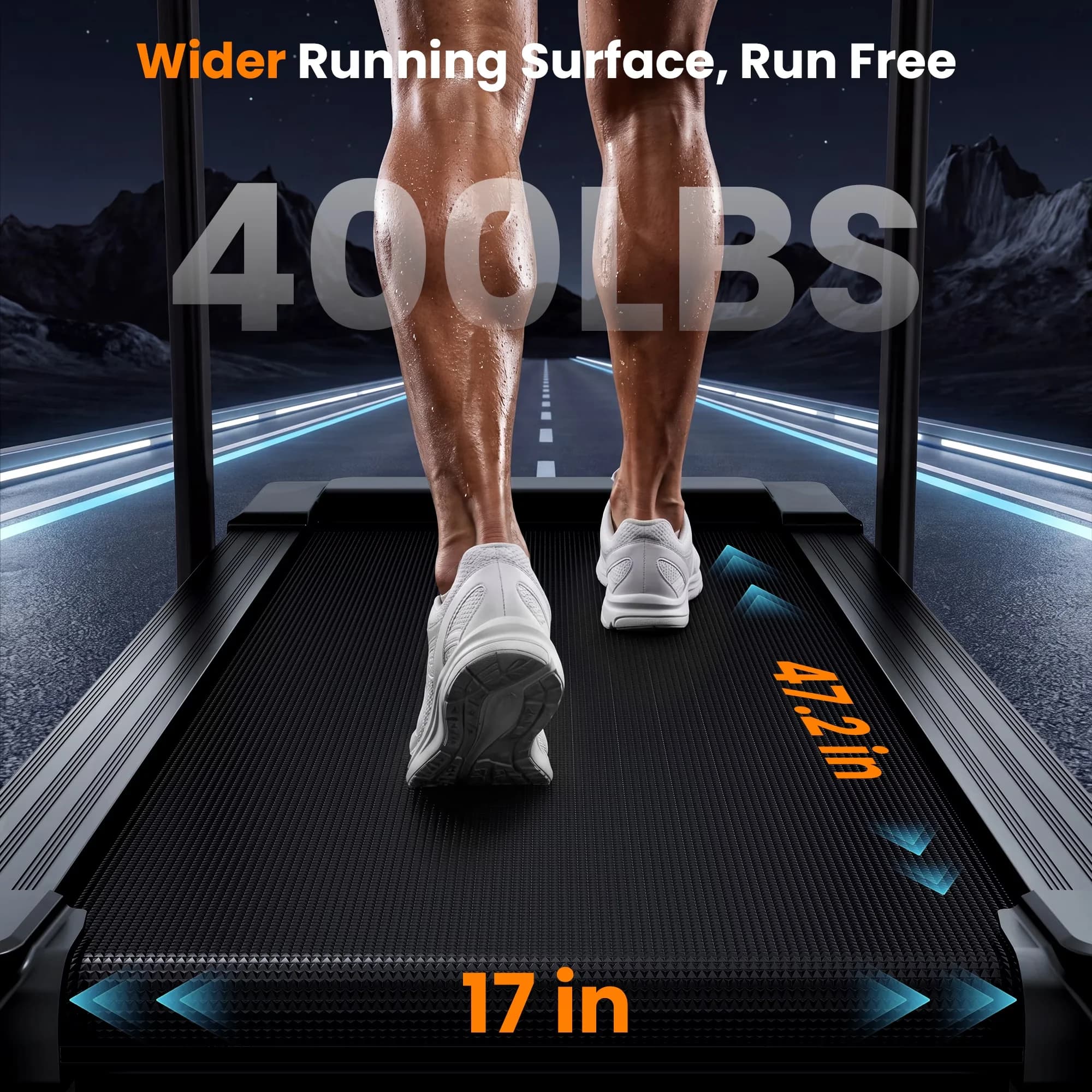 Premium Home Gym with Bluetooth Compatible, 16% Auto Incline Folding Treadmill, Running Area: 47.2"× 17" - Black Model D10D24
