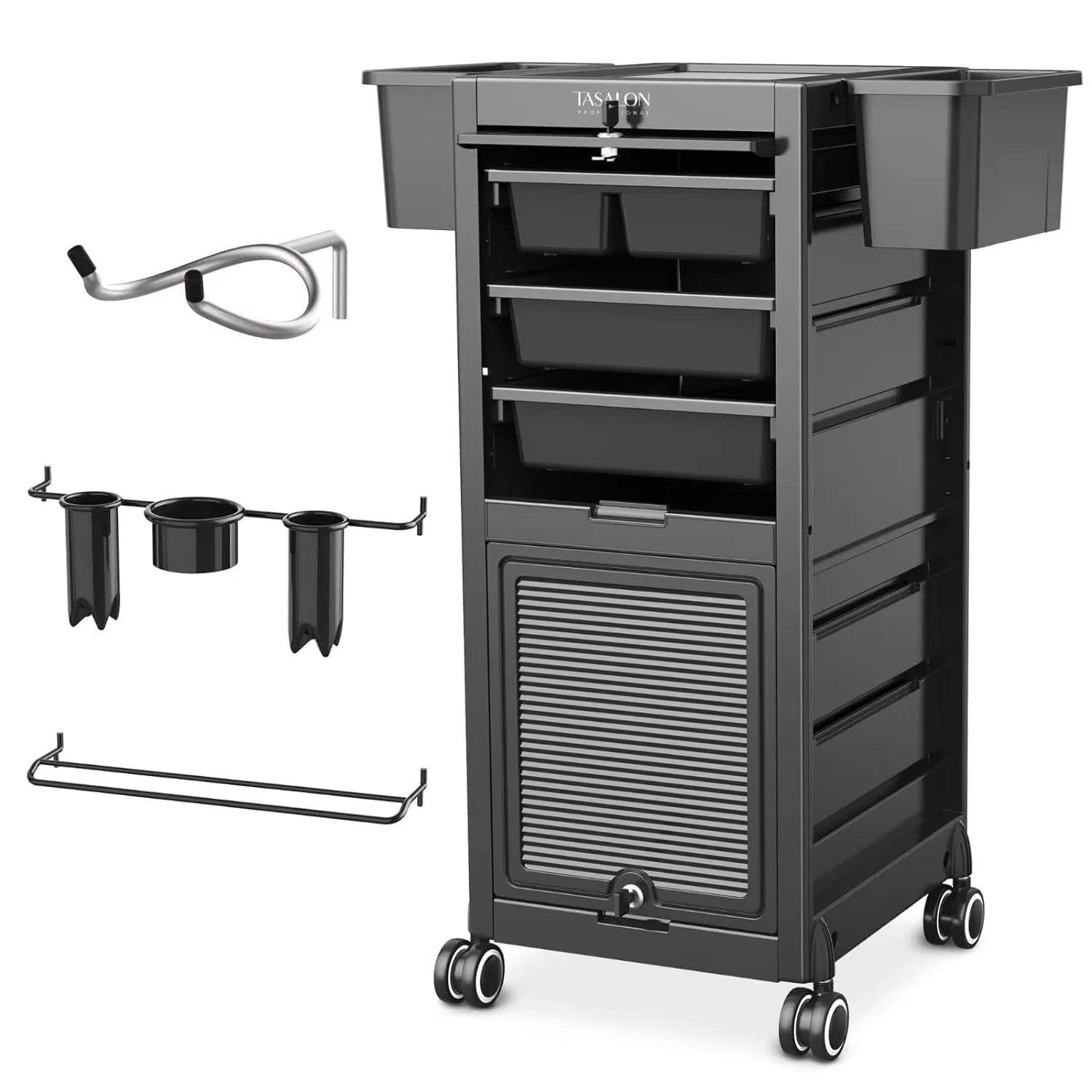 Efficient Toolstorage with Rolling, Salon Trolley Cart, Wheels - Polypropylene (Pp) Black Model 4AA50A