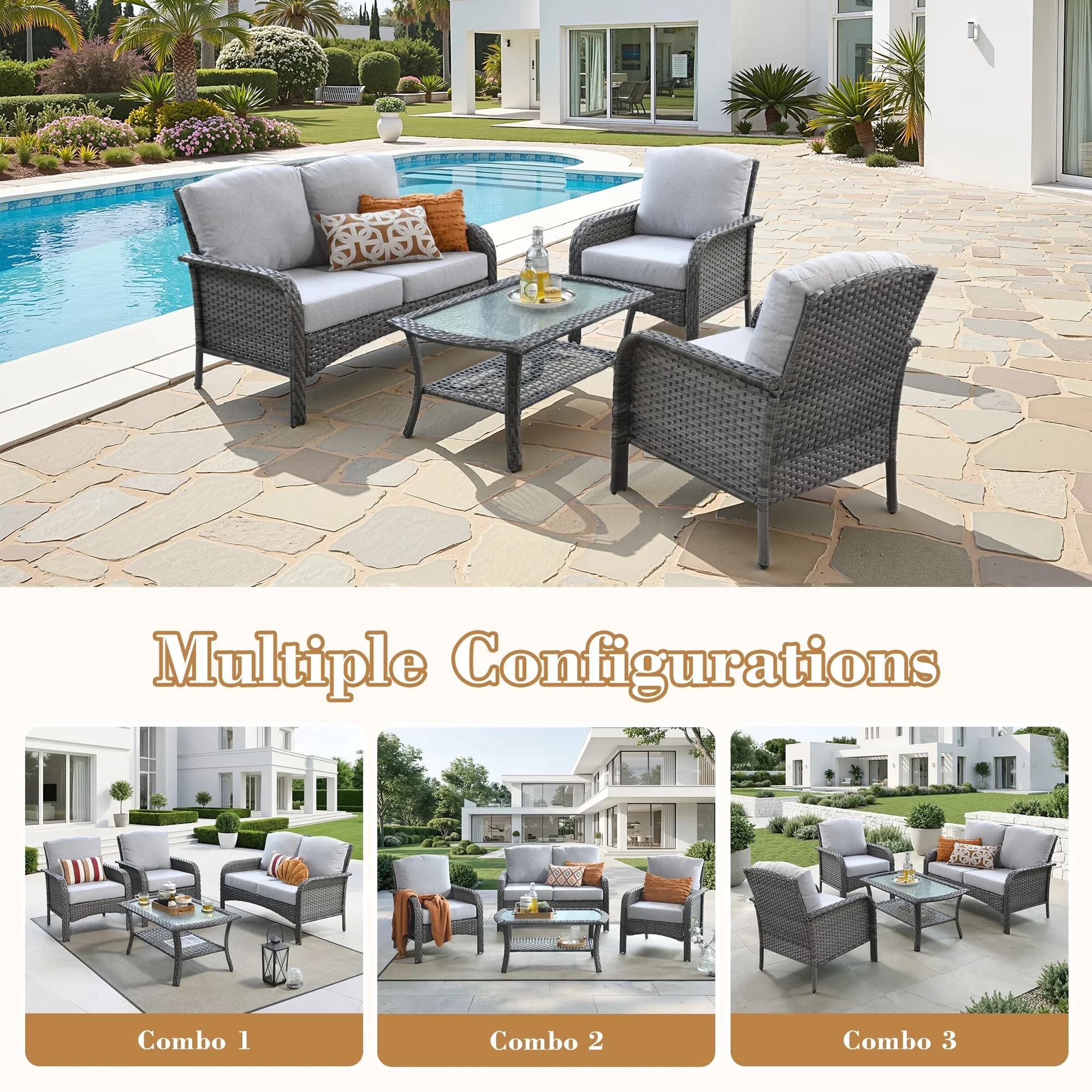 Patio Conversation Set Essential with Weatherproof, https://www.walmart.com/ip/5369739099 - Wicker Gray Model 2F3B62