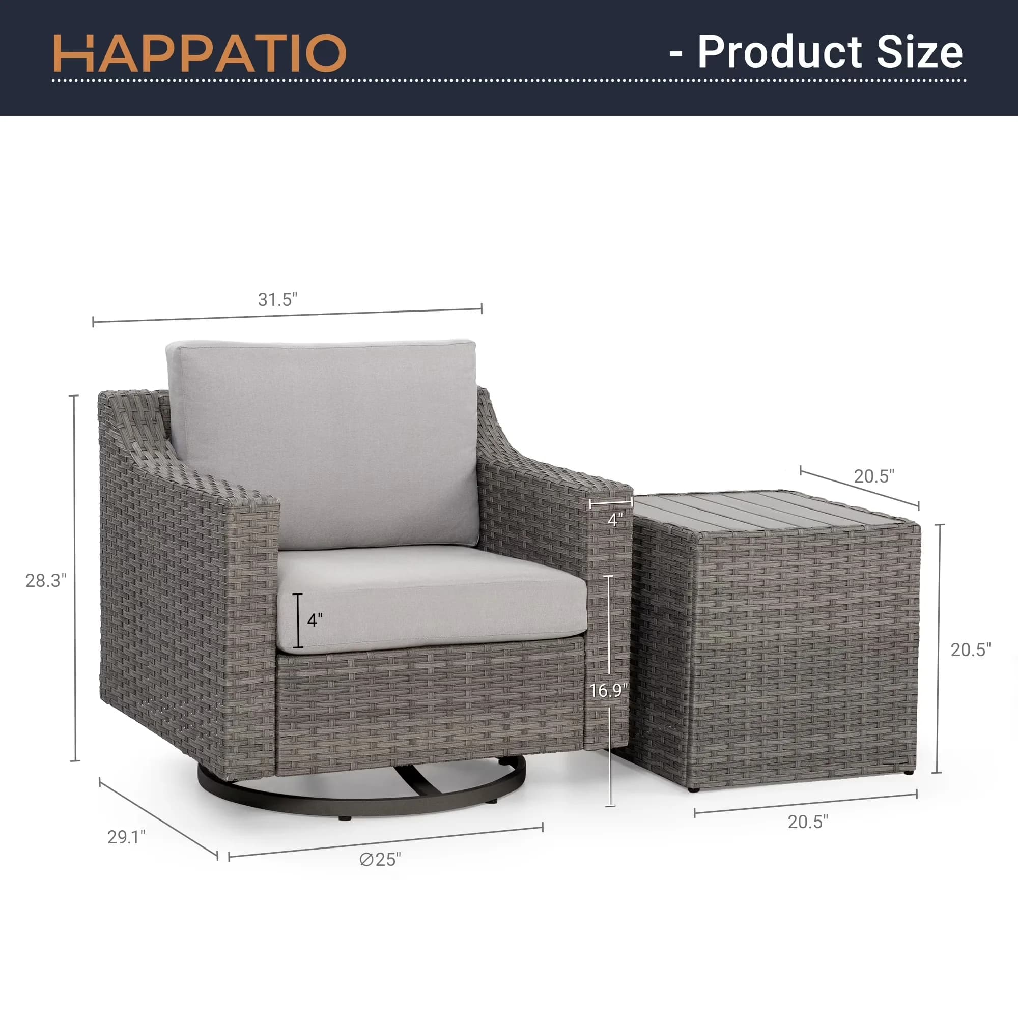 Reliable Patio Dining Set with Removable Cushion Cover, 3-Piece Aluminum sofa - Gray Steel, Rattan Model 4BA66D