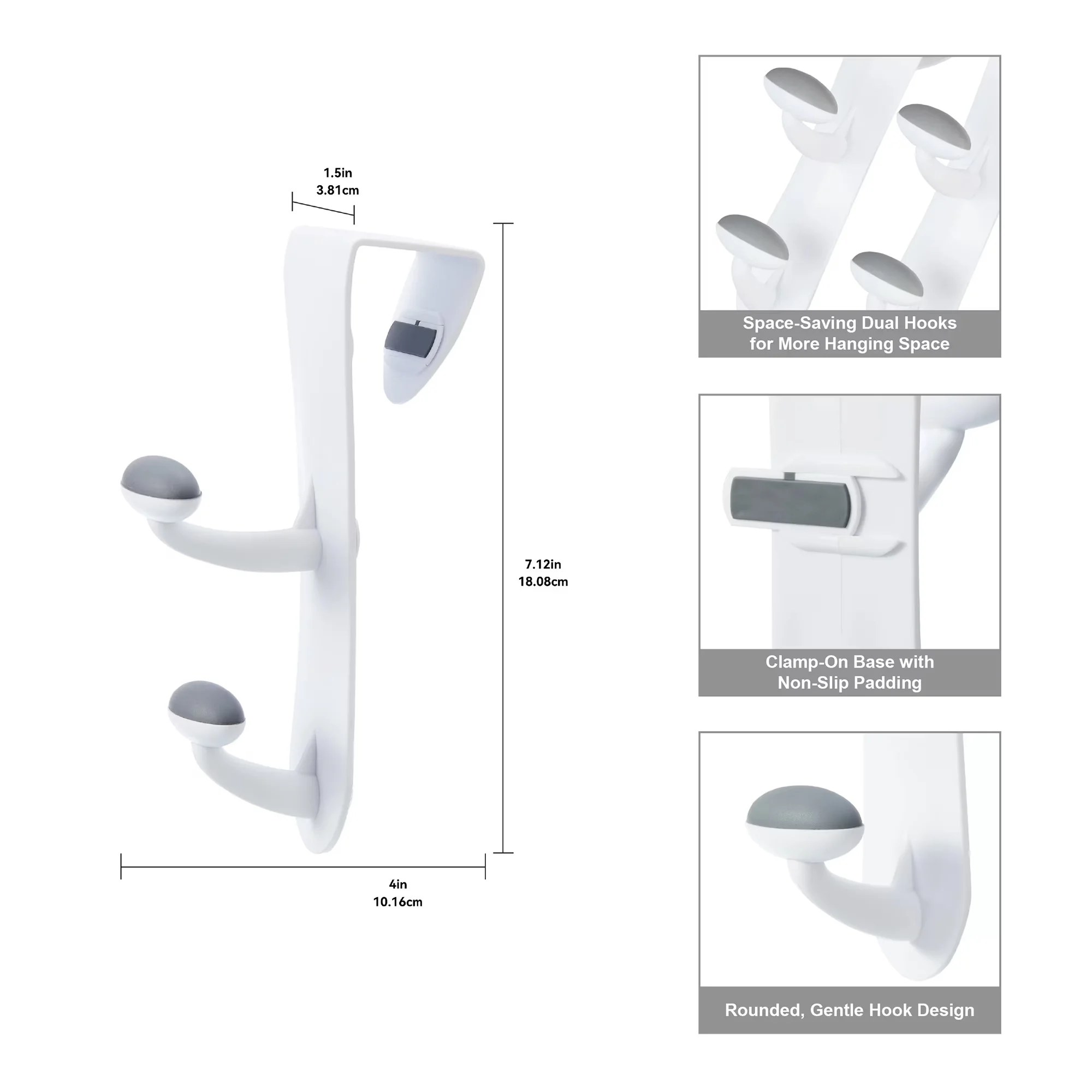 Quality Bathroom Renovation with Product dimensions: 1.5” x 4” x 7.12”, White Over the Door Rubber Grip Hooks, Mount... Model 4A3ED5