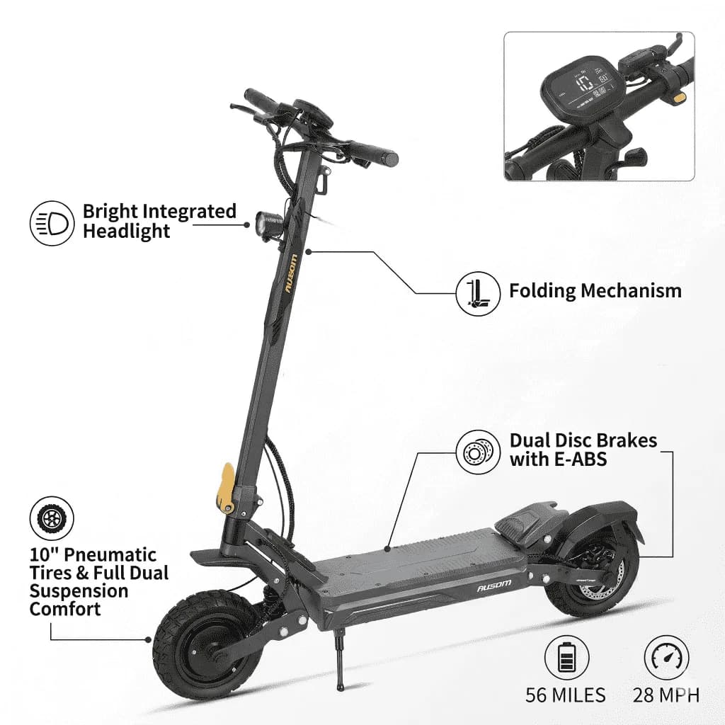 Premium Scooter with 800W, Bluetooth, Foldable - Stel Gray - Durable Build Model 6839ED