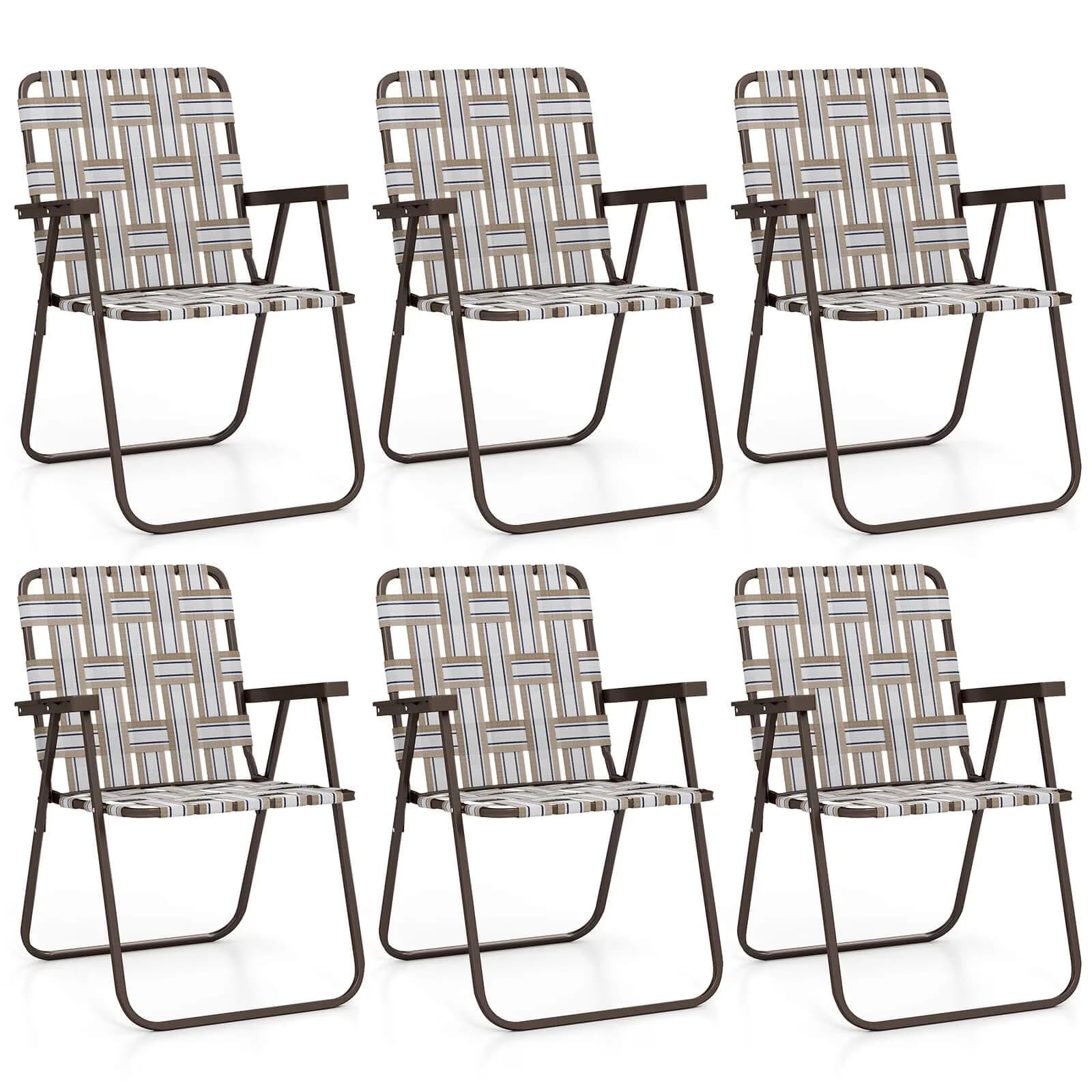 Essential Beach Chair with Folding, Folding Chairs Set of 6, Armrests - Brown Model 4FA503