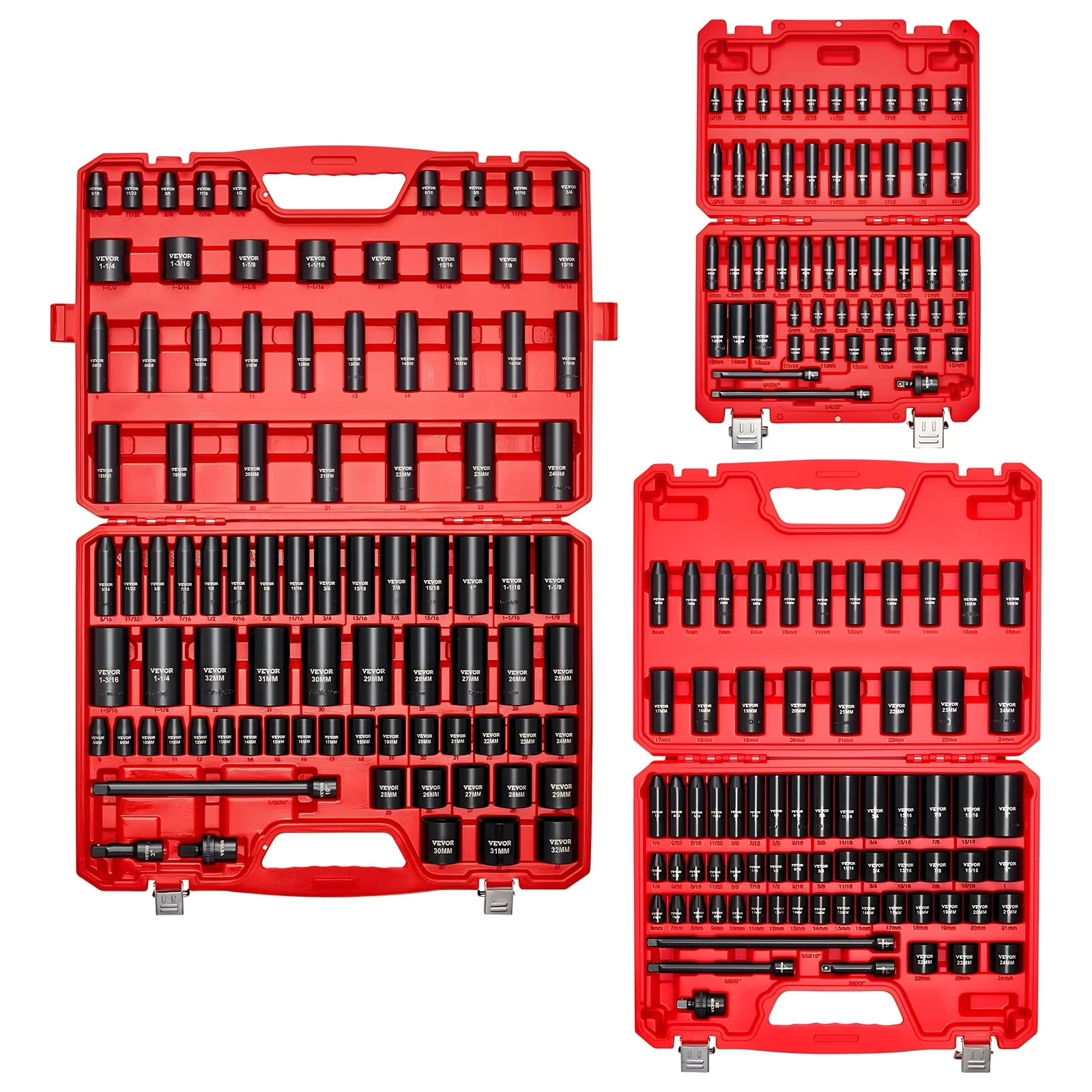 Hand Tool Set Essential with Compact, 1/2 Inch, 210 Piece Drive Impact Socket - Red Cr-Mo Alloy Steel Model D0EA6E