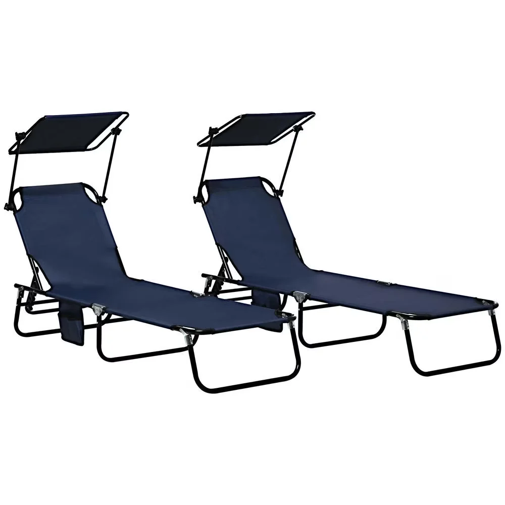 Durable Beach Chair with Folding, 2-Piece Outdoor Tanning Chairs - Dark Blue Model 58BAC7
