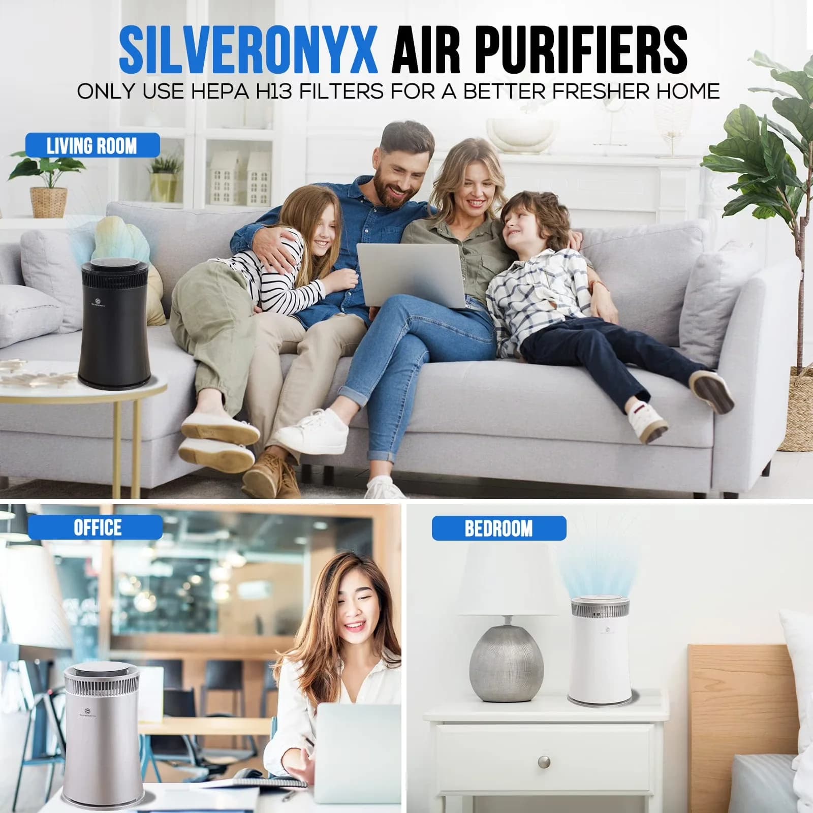 Air Purifier Compact with Variable Speed - Silver for Home, Large - Compact and Portable Model 94FA61