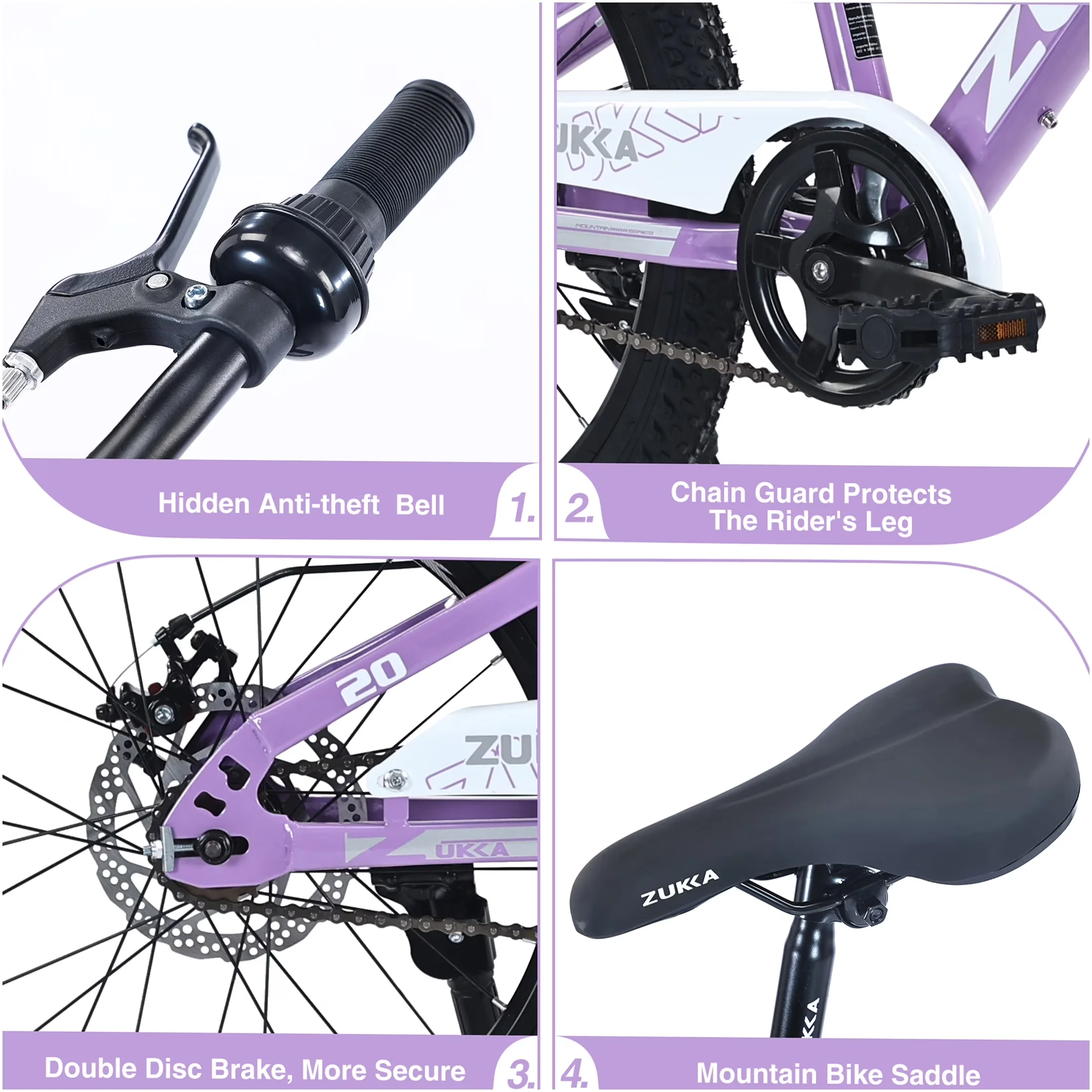 Compact Mountain Bike with Adjustable Handlebar Height, 20 inch Kids - Purple Model E380B1