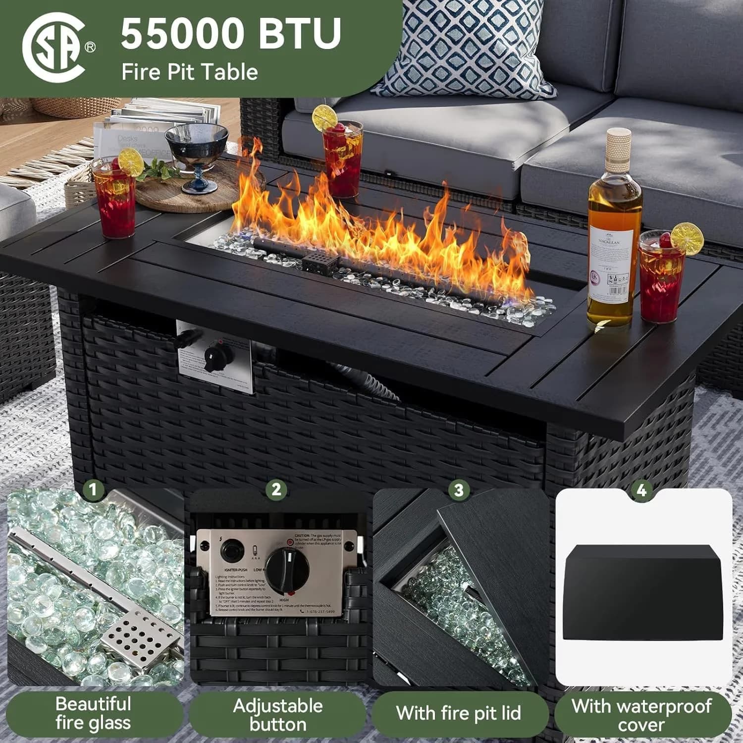 Outdoor Sofas Sectional Durable with Weatherproof, Thickened Cushion, 8 Piece Patio Furniture Set - Model CCD3DA