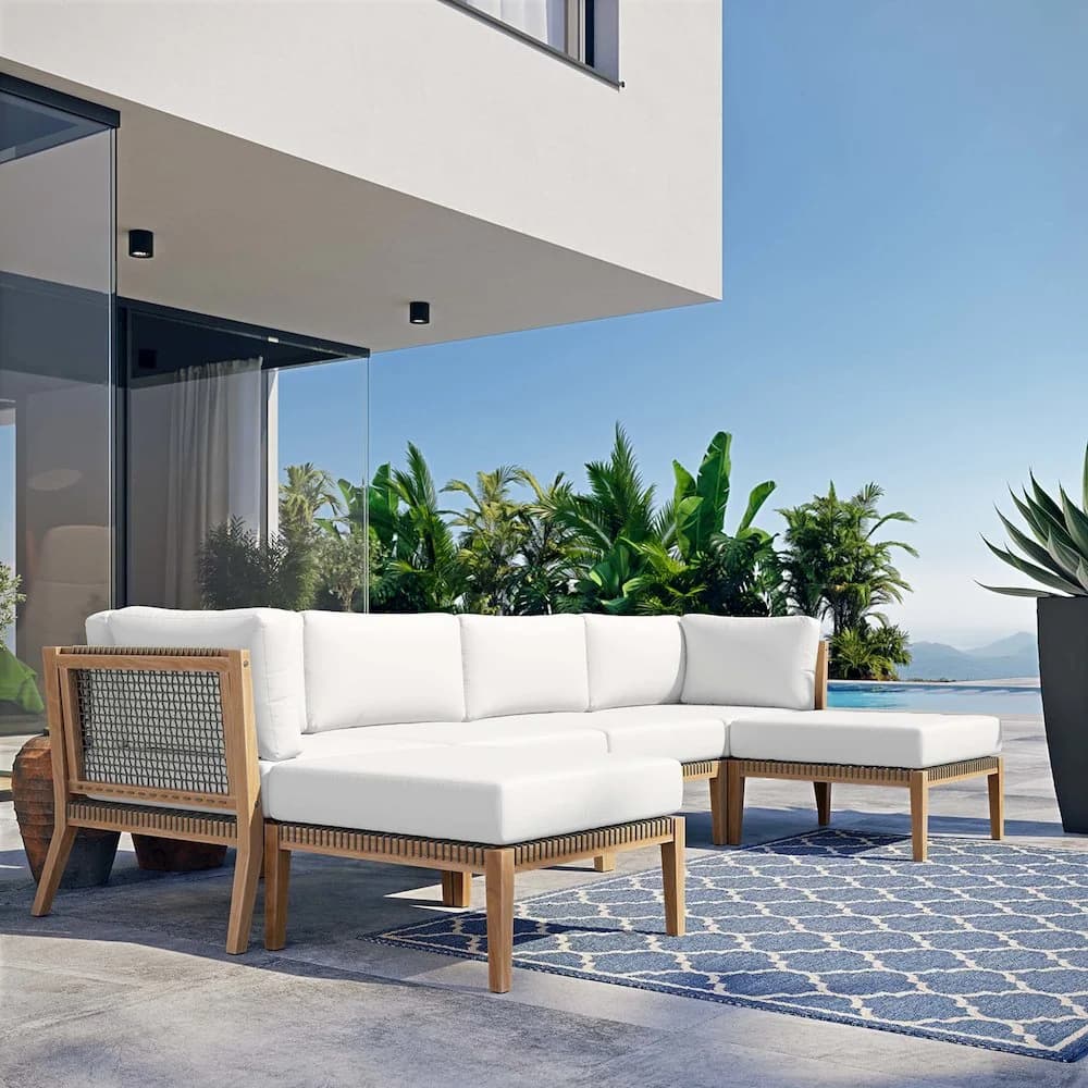 Versatile Outdoor Sofas Sectional with Removable Seat Cushion, Contemporary - Gray White Fabric Model E7AB72