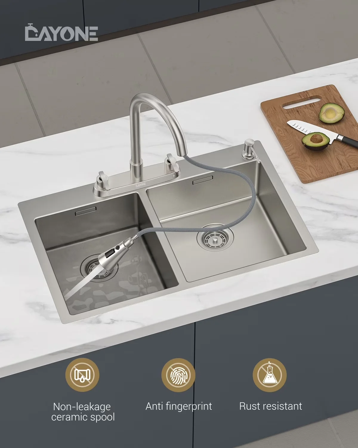 Classic Kitchen Renovation with Ceramic Disc Valves, Adjustable Temperature, Easy Installation - Sus304 Stainless Steel Silver for... Model E71E3F