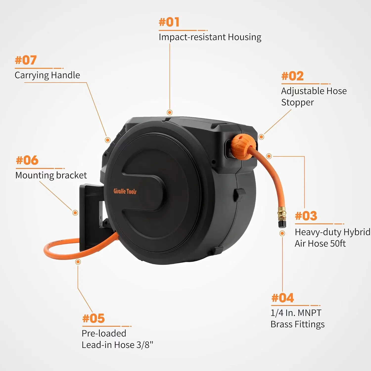 Air Tools Compressor Classic with Adjustable, 300 PSI, 3/8in-50 ft - Dark Grey Polypropylene Model 26F2C0