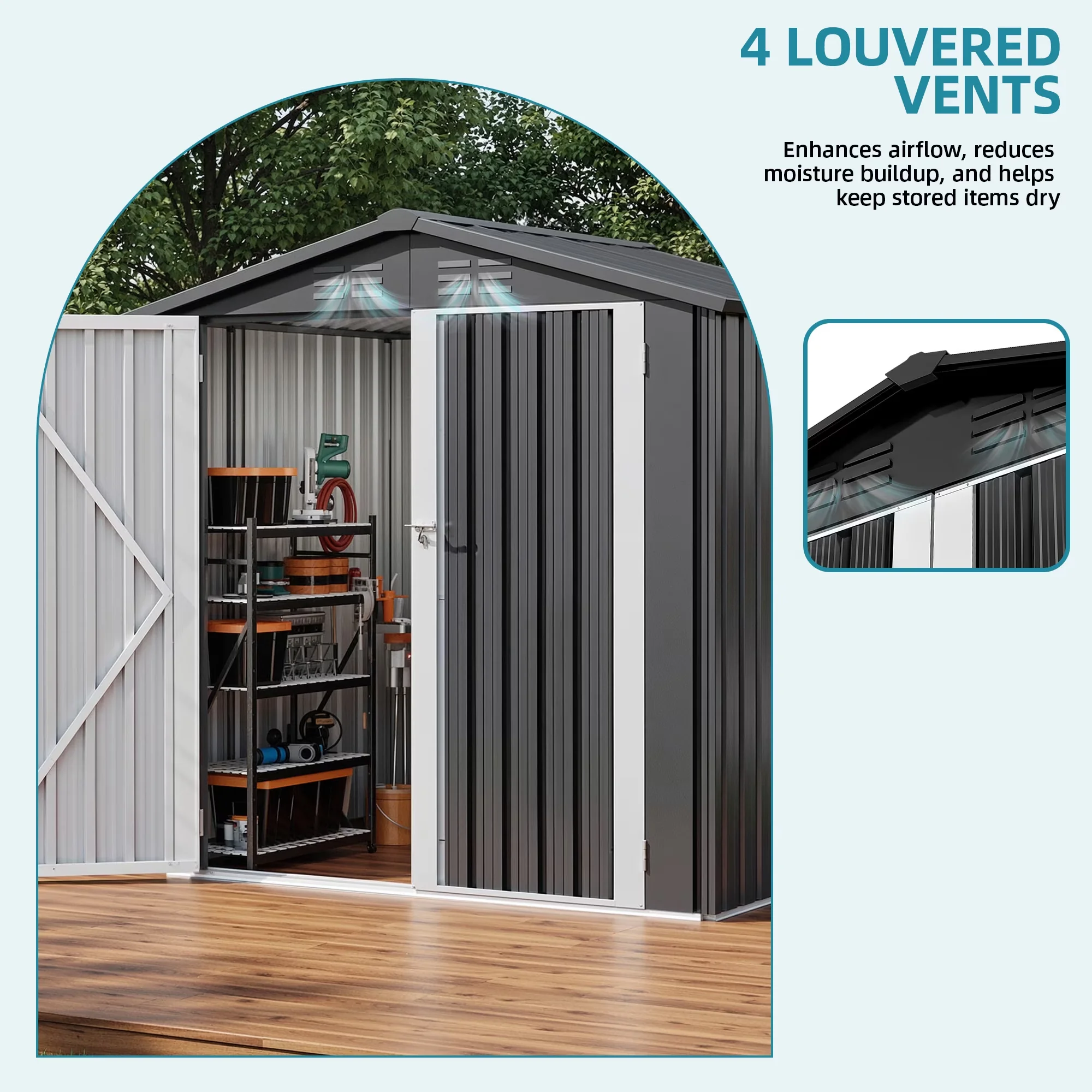 Durable Shed with 6'x4' Steel Outdoor Storage, Lockable Doors & Sloped Roof - Black Metal for Garden, Patio Model 234D25