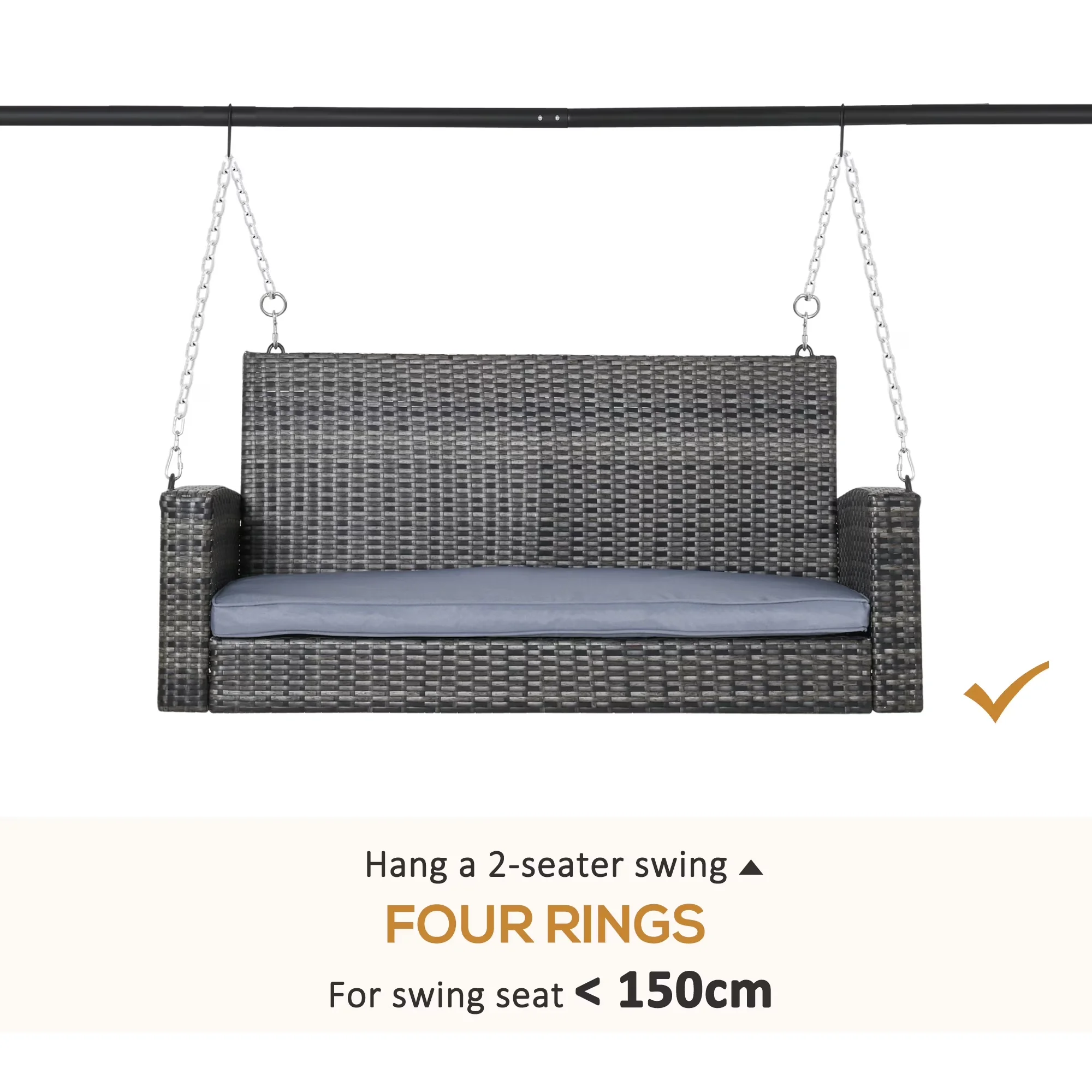 Quality Patio Chair with Weatherproof, Black Steel Porch Swing Stand - Black Steel Model 850B16
