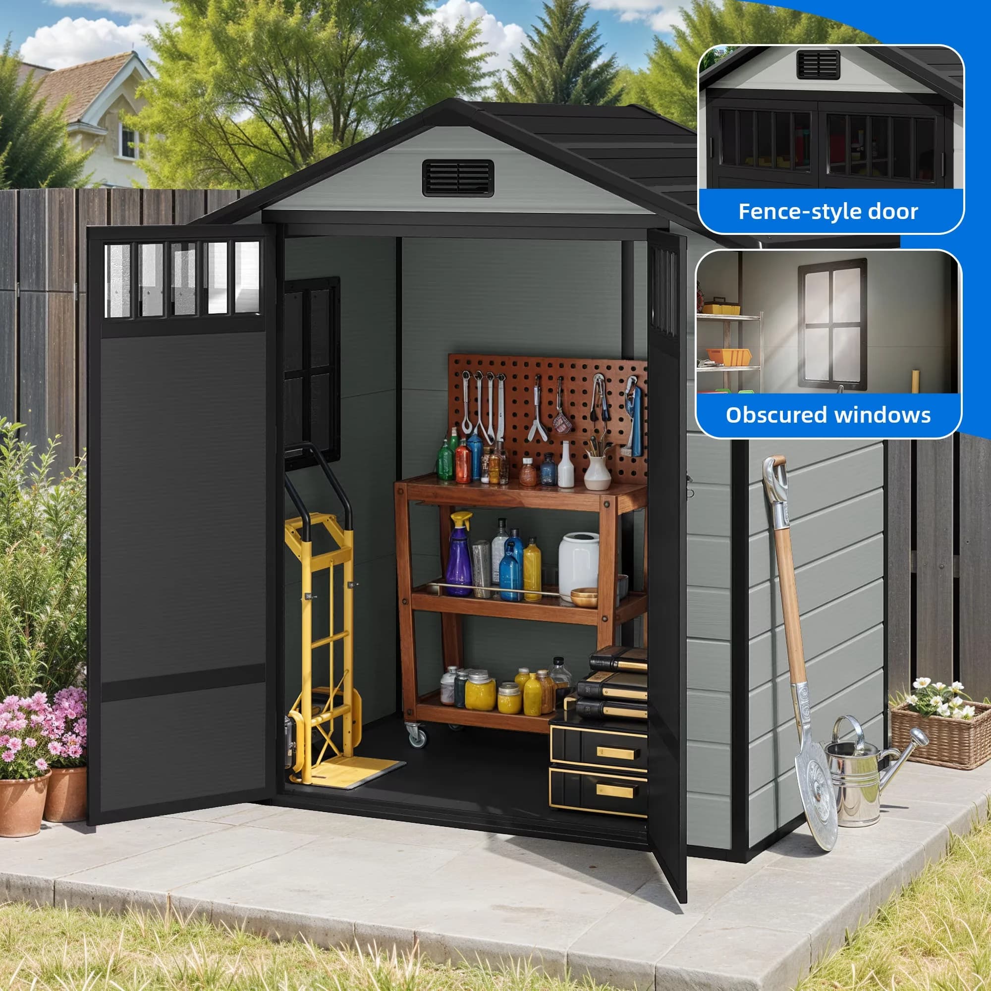 Shed Efficient with Waterproof, 6x4.4 FT Outdoor Storage, Floor and Window - Blue Resin Model 97C907