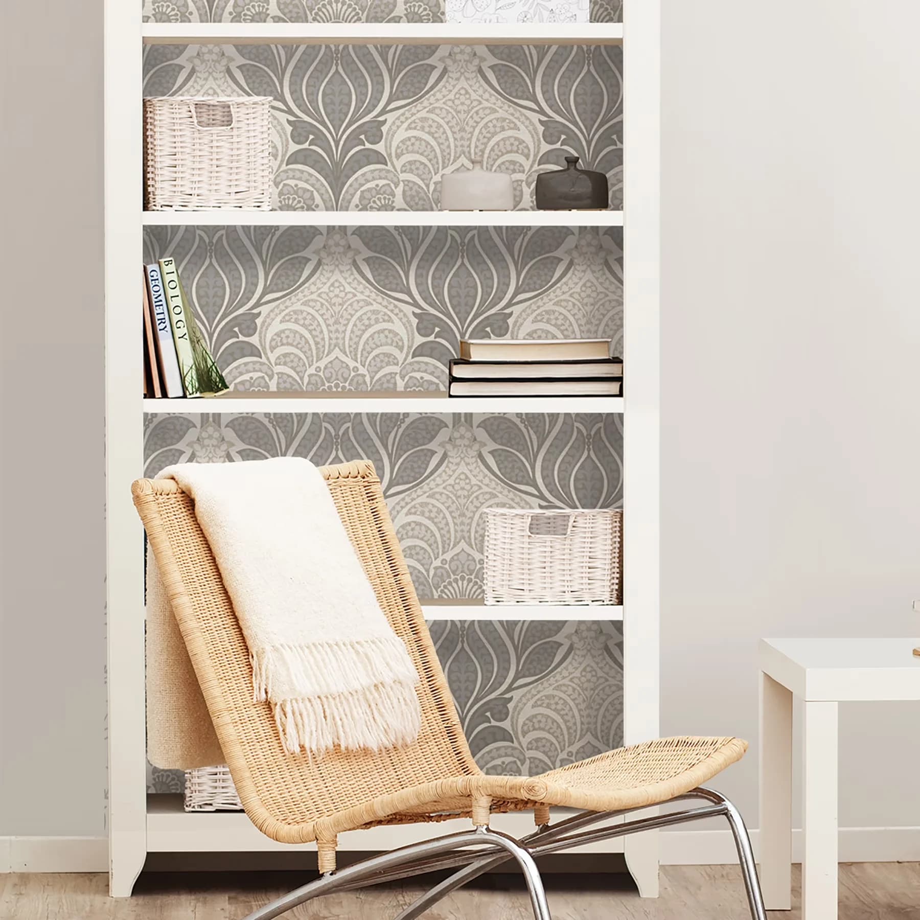 Wallpaper Professional with Removable, Ombre damask peel and stick wallpaper, Ideal for rental or home decorating - Gold, Gray Vinyl Model 789FA9