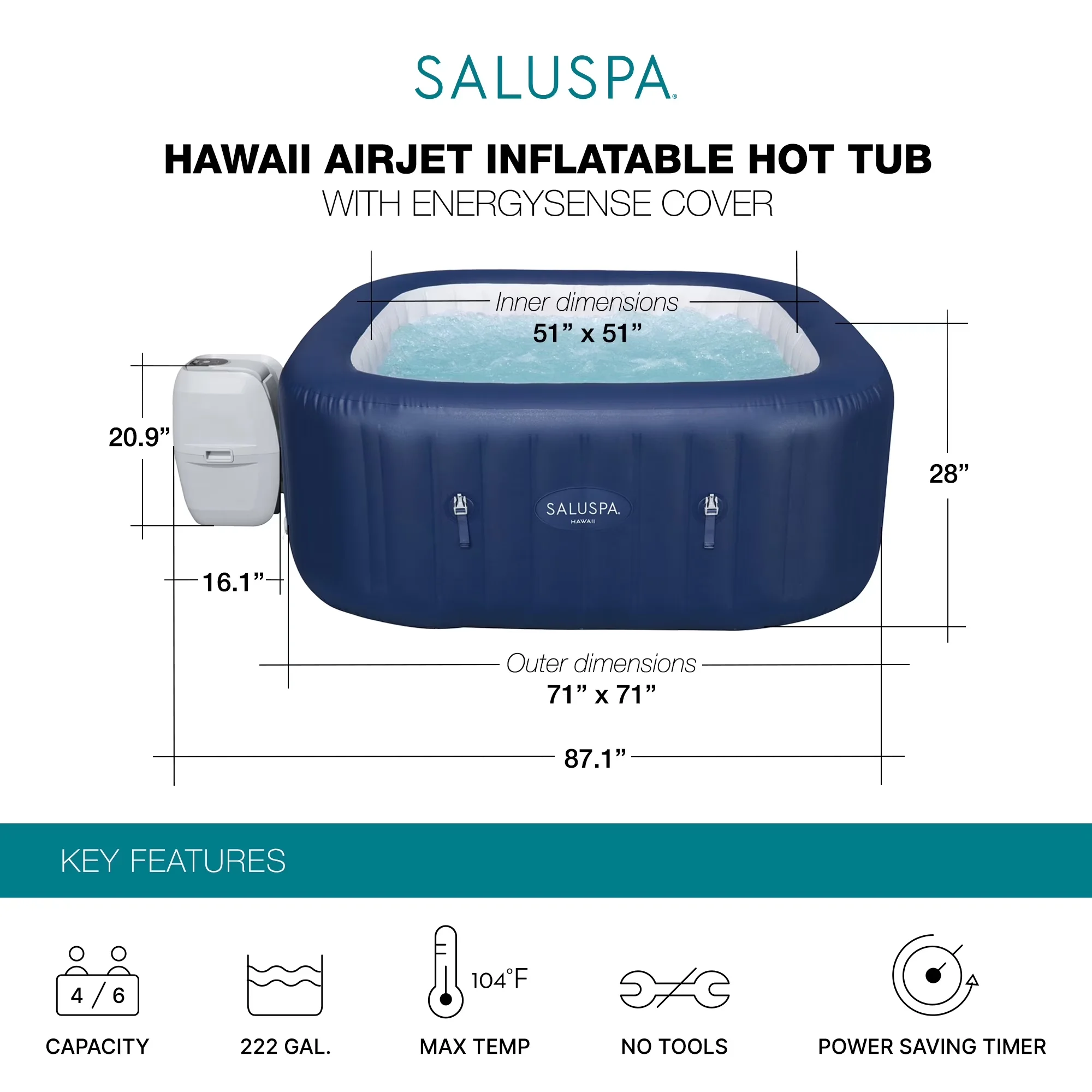 Classic Hot Tub with Inflatable - Blue 2 Pack - Rustic Charm Model 3C9F1F