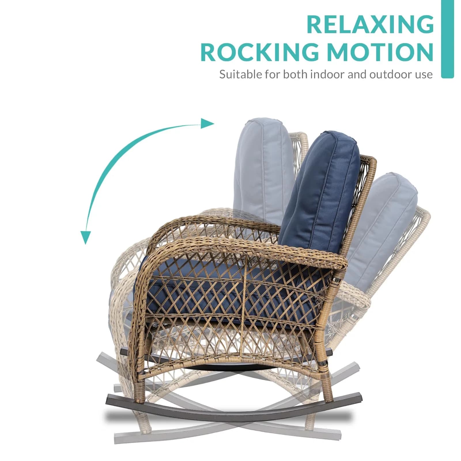 Essential Patio Conversation Set with Storage, Glider Loveseat - Brown Wicker/Navy Cushions Stainless Steel Frame & All-Weather Pe... Model 13281D