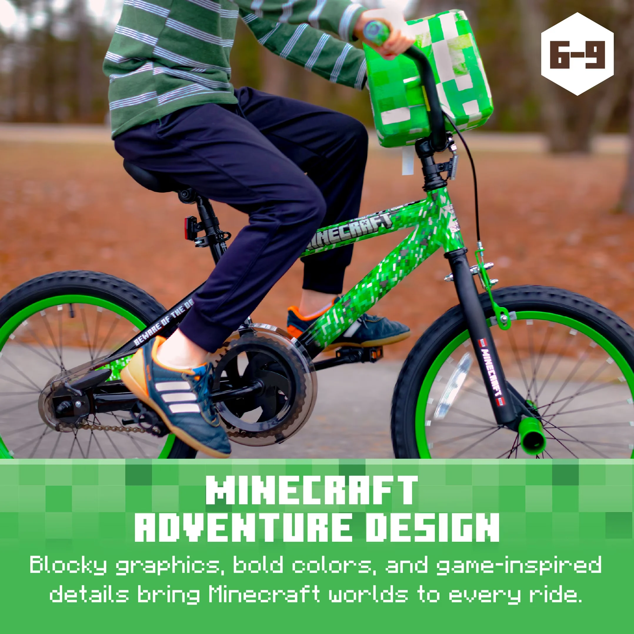 Kids Bike Essential with Adjustable Seat, Adjustable and Removable Training Wheels - Green Model 54A431