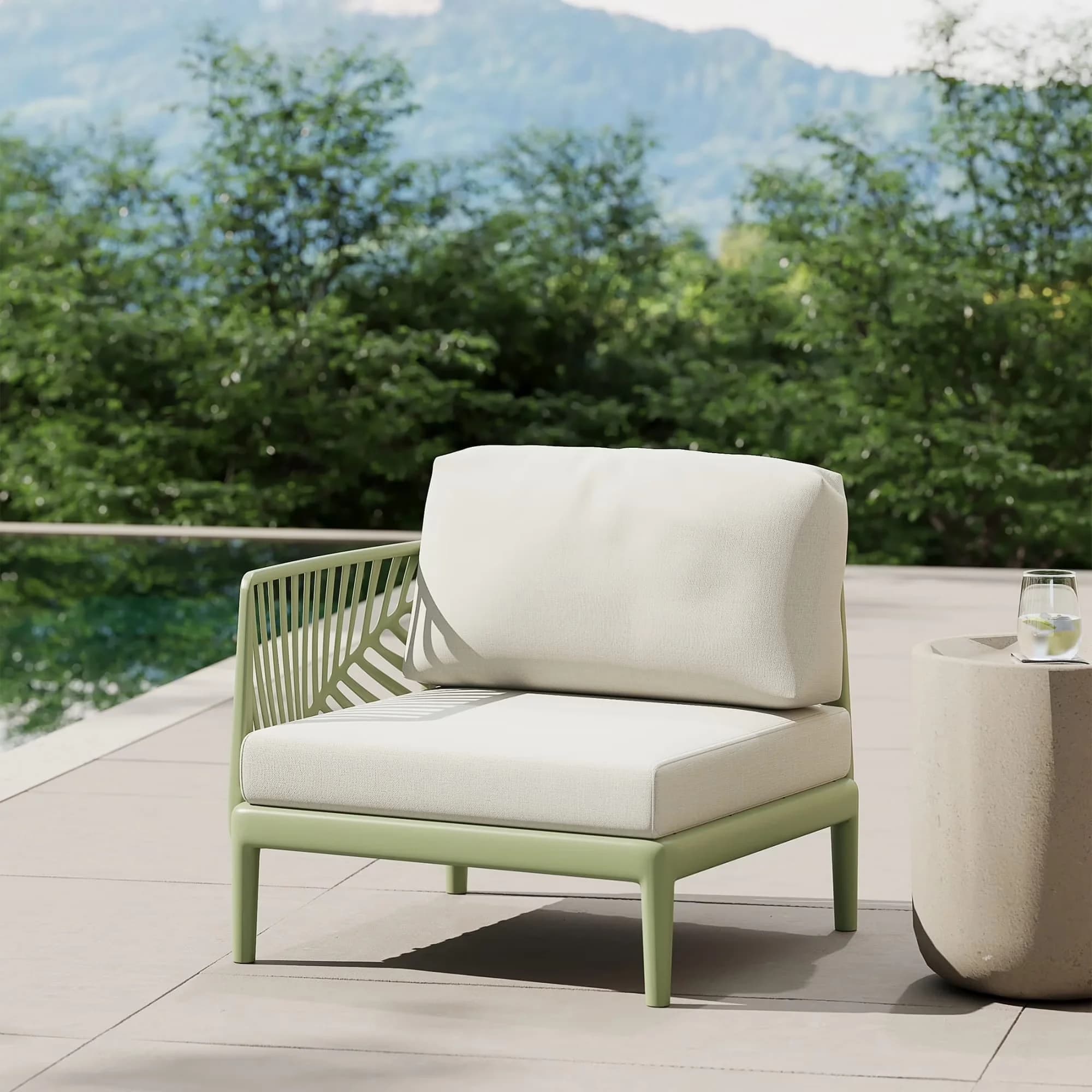 Essential Outdoor Sofas Sectional with Uv Resistant, Modern, Removable Cushion Cover - Green Polypropylene Resin Model E9057C