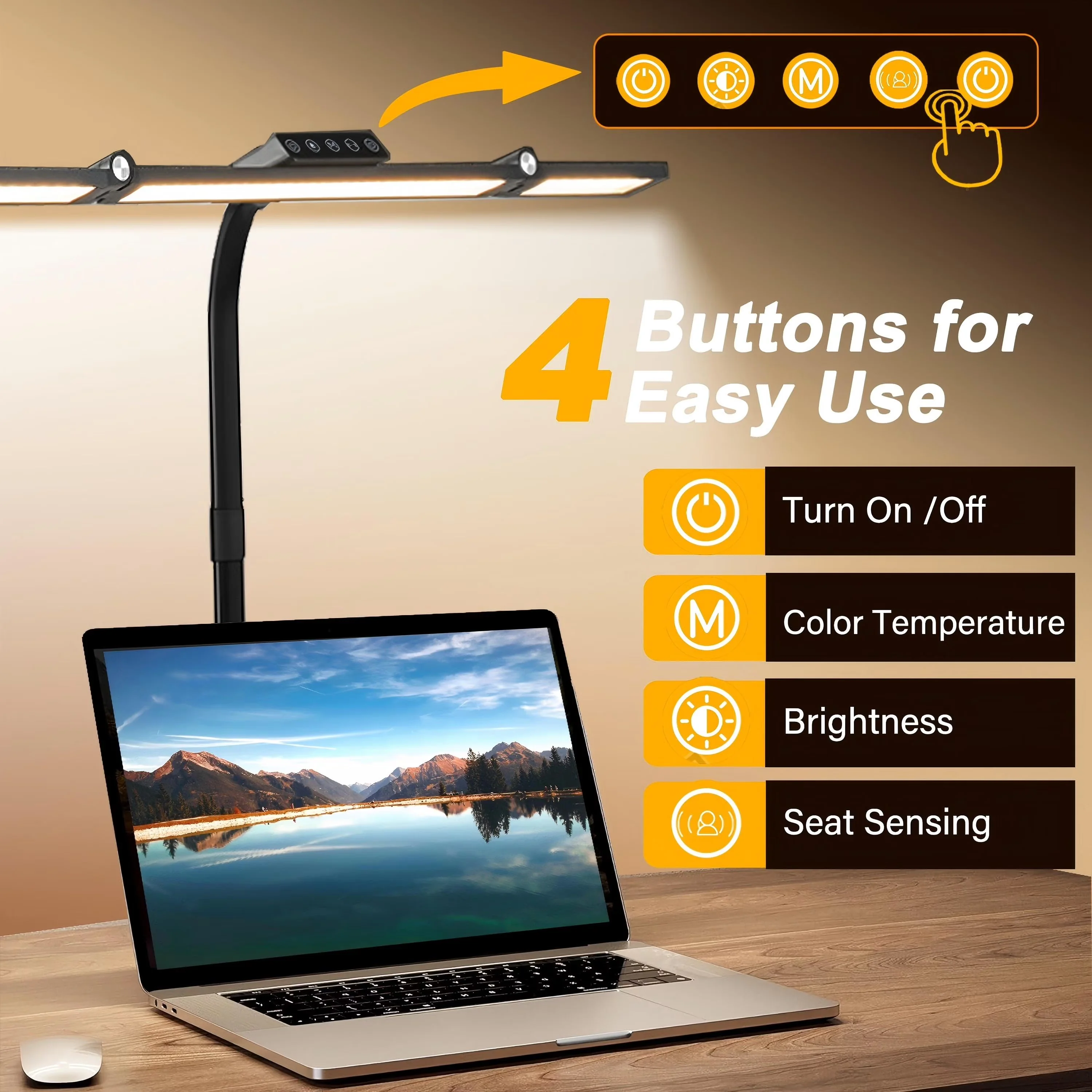 Premium Desk Lamp with LED, 24W, Large Lamps - Black Metal for Home Office Model 5A5A6E