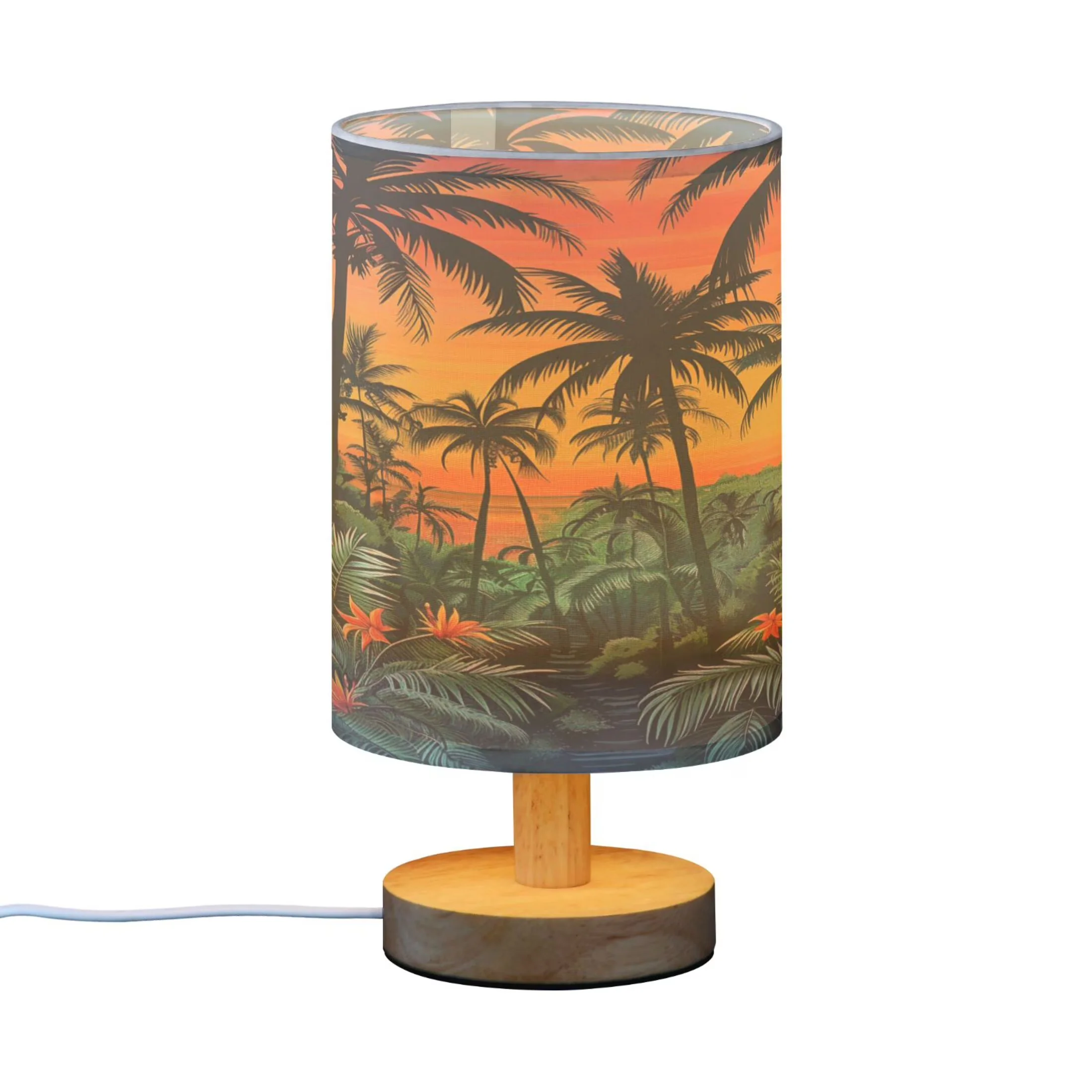 Sleek Lamp Set with LED, Usb Port, 【Instructions for use】 - Green Wood for Living Room, Bedroom Model 1FE751