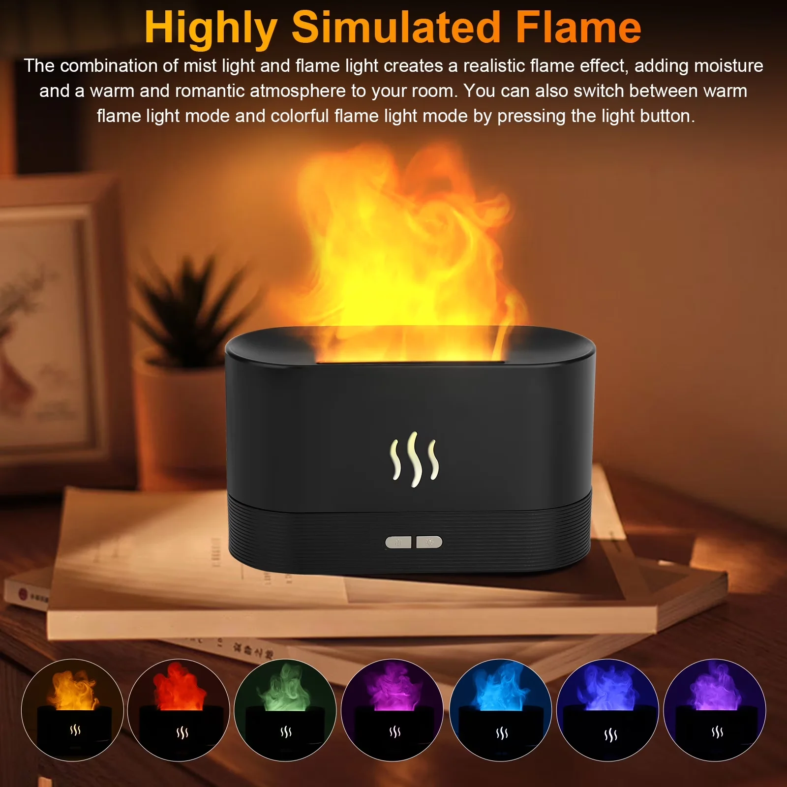 Essential Humidifier with Automatic Shut-Off, 180ml Flame Air Essential Oil Diffuser - Black for Home, Office Model 476418