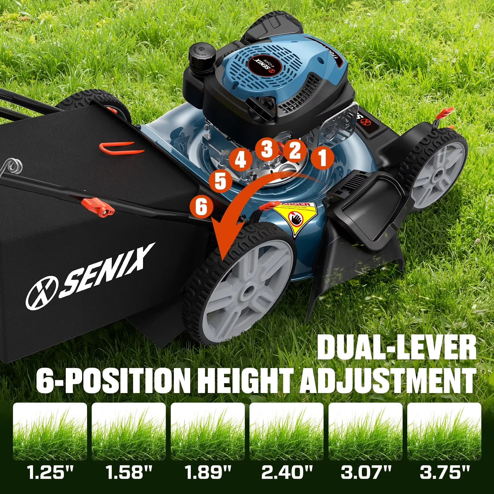 Essential Push Mower with Mulching, Adjustable Cutting Height, Bagger - Blue Model 676F5A
