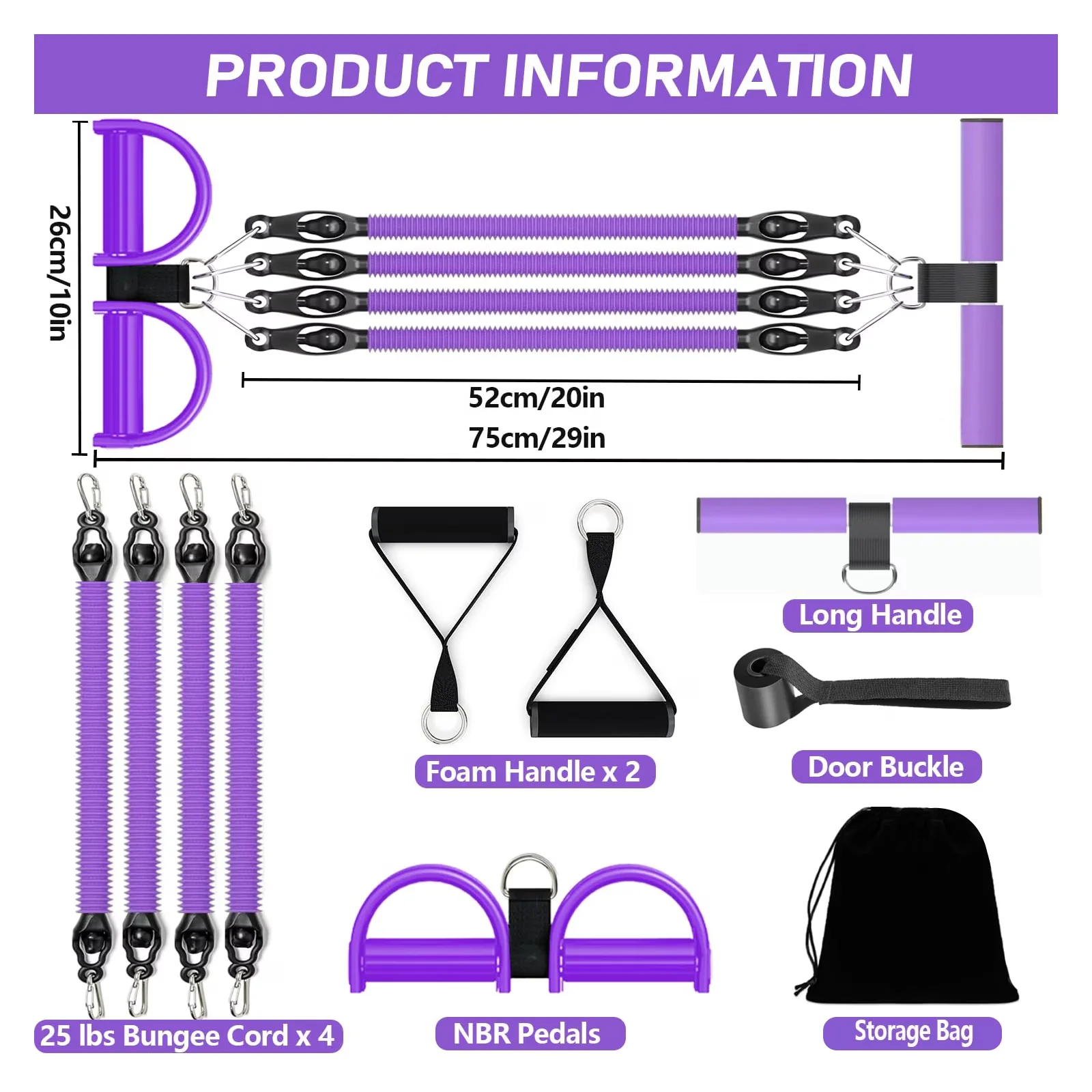 Home Gym Accessory Modern with Stirrup Puller, Number of Resistance Levels:4, Color:Purple - Natural Rubber Purple Model CA6BB0
