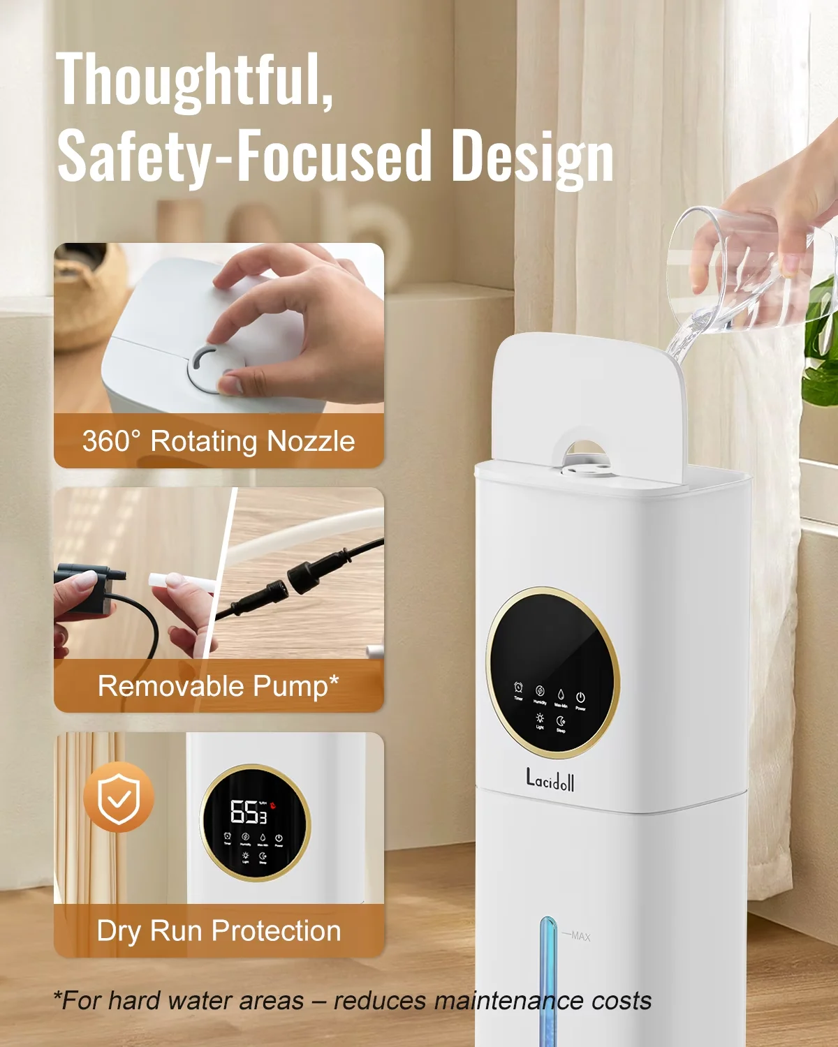 Humidifier Innovative with Timer, Water Level Indicator - White for Bedroom, Large Model 1797C5