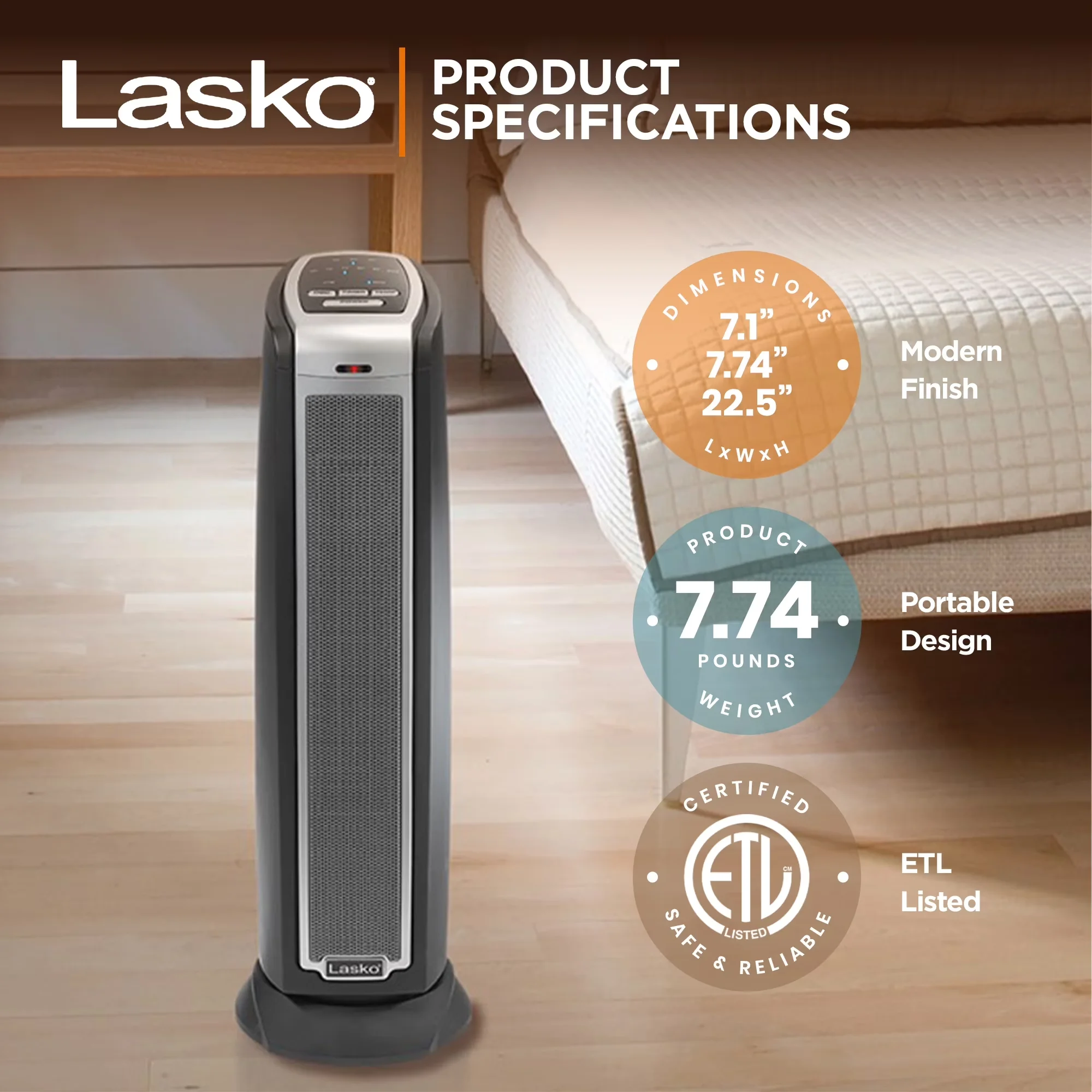 Portable And Electric Space Heater Reliable with 1500W, Oscillating, 1500W Oscillating Ceramic Tower - Model 6C8D63