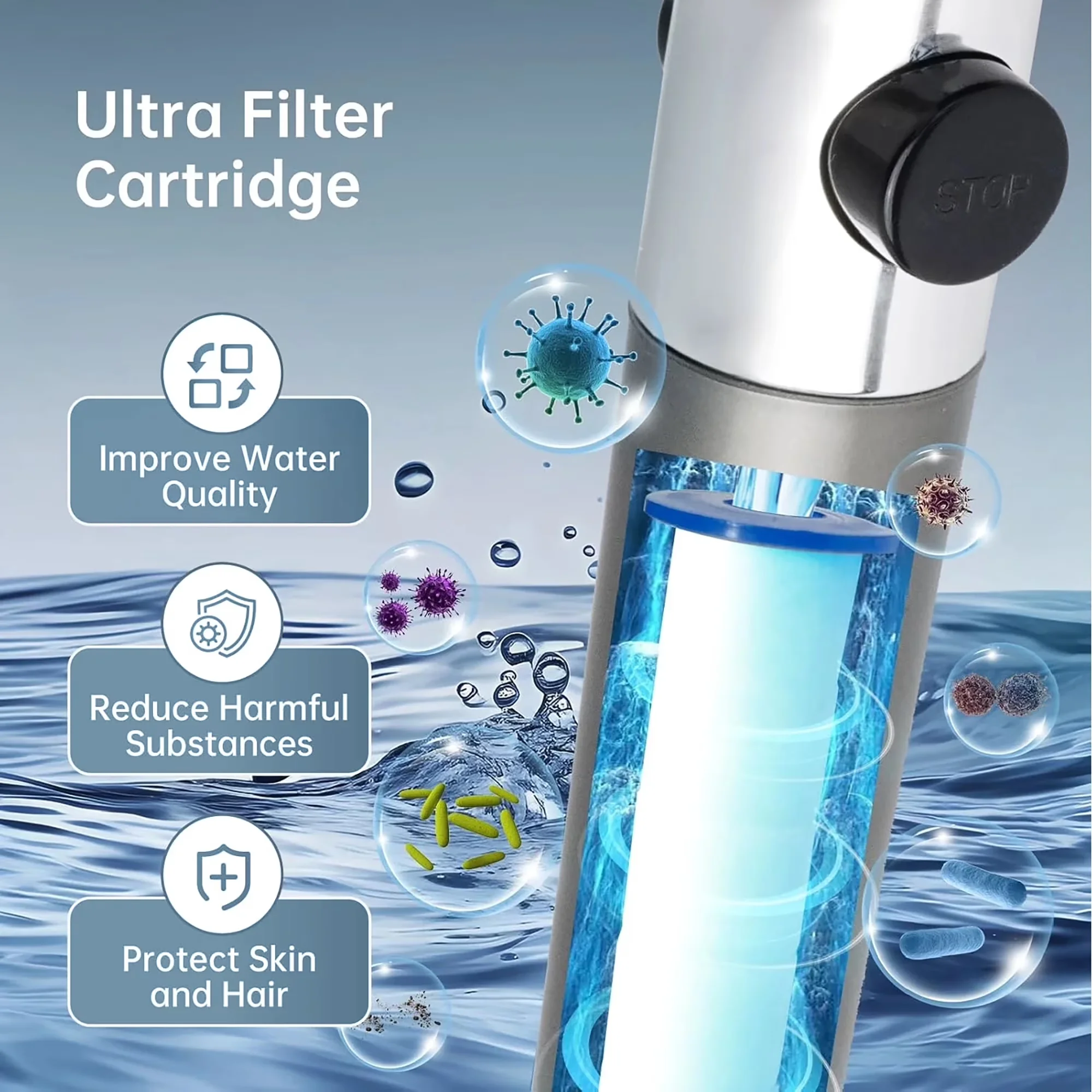 Professional Shower Head with Portable, Detachable, Filtered - Abs Silver Model 71E432