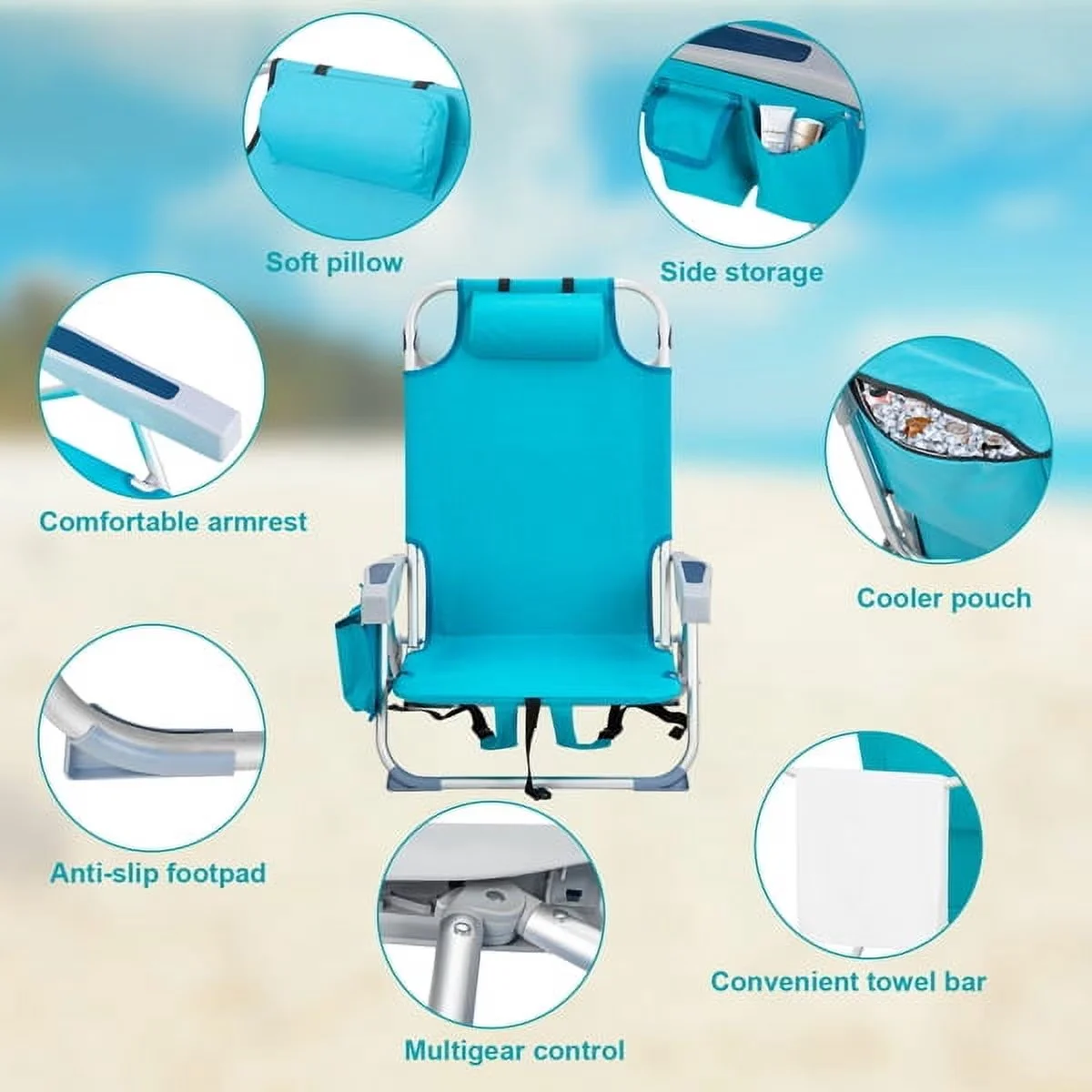 Beach Chair Classic with Adjustable, Rust Resistant, Water-Resistant - Aluminum And 600D Polyester Fabric Blue Model 1A2DC1