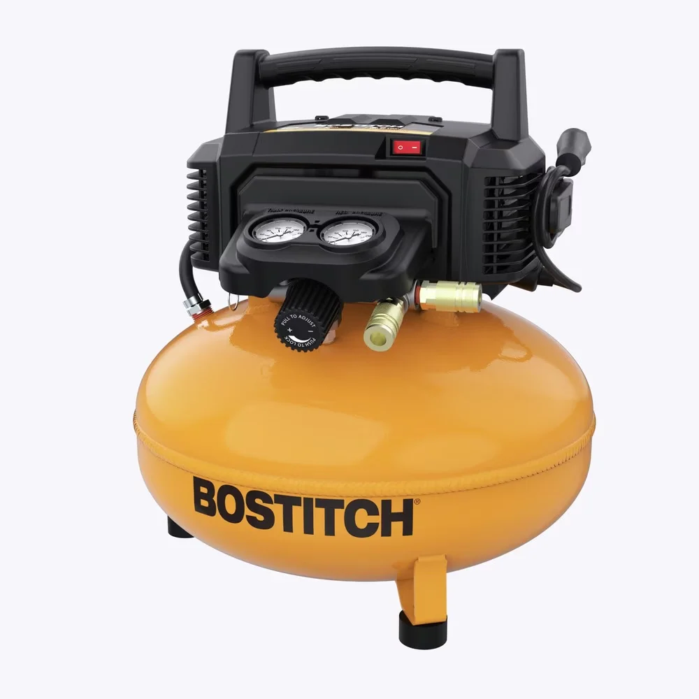 Stylish Air Tools Compressor with Portable, 13-Piece Accessory Kit, 6 Gallon 150 PSI Electric Pancake - Model 831C8D