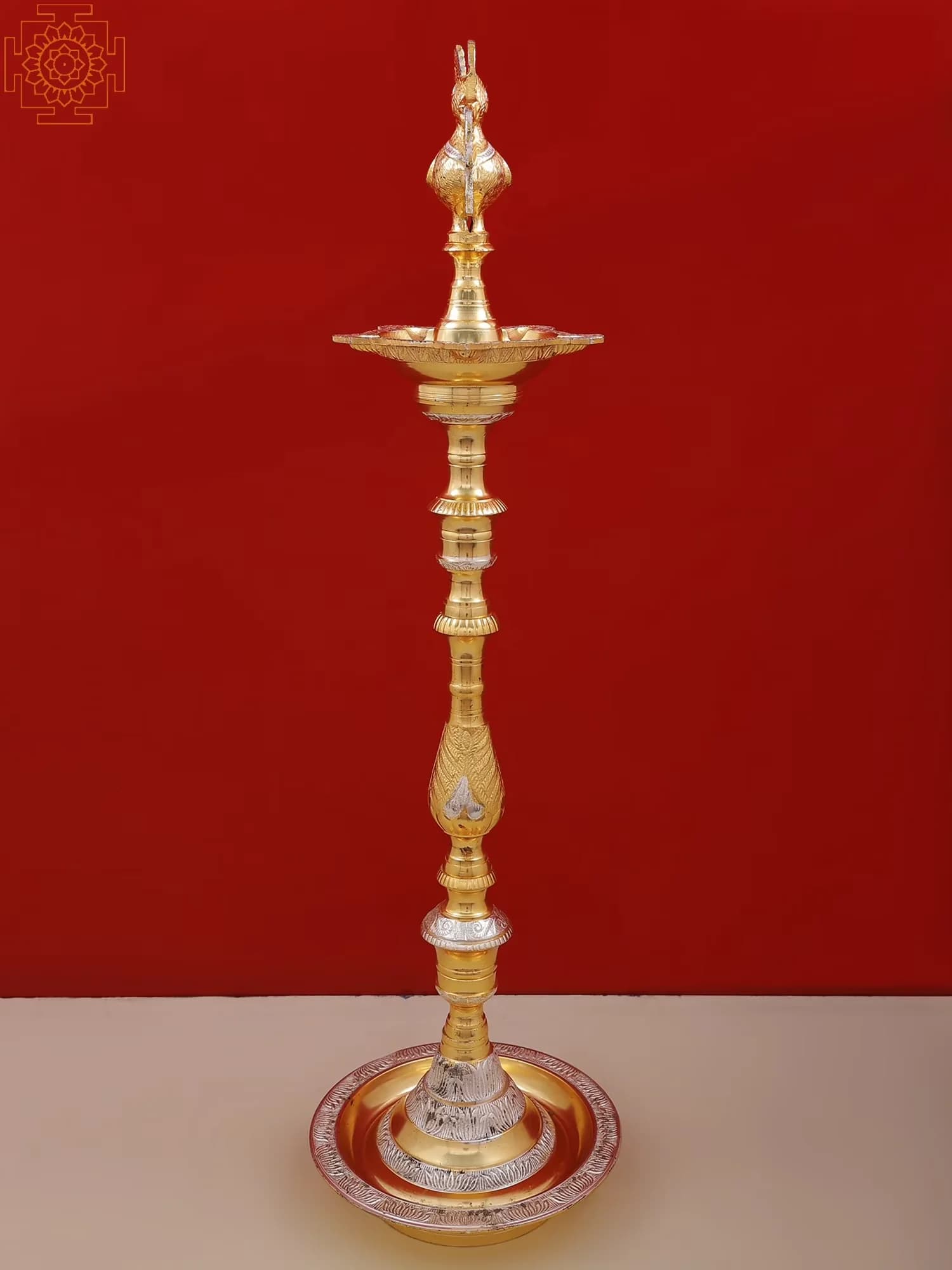 Essential Table Lamp with Dimmable, Adjustable Head, Peacock tail design tiers - Brass Clear Model BC2766