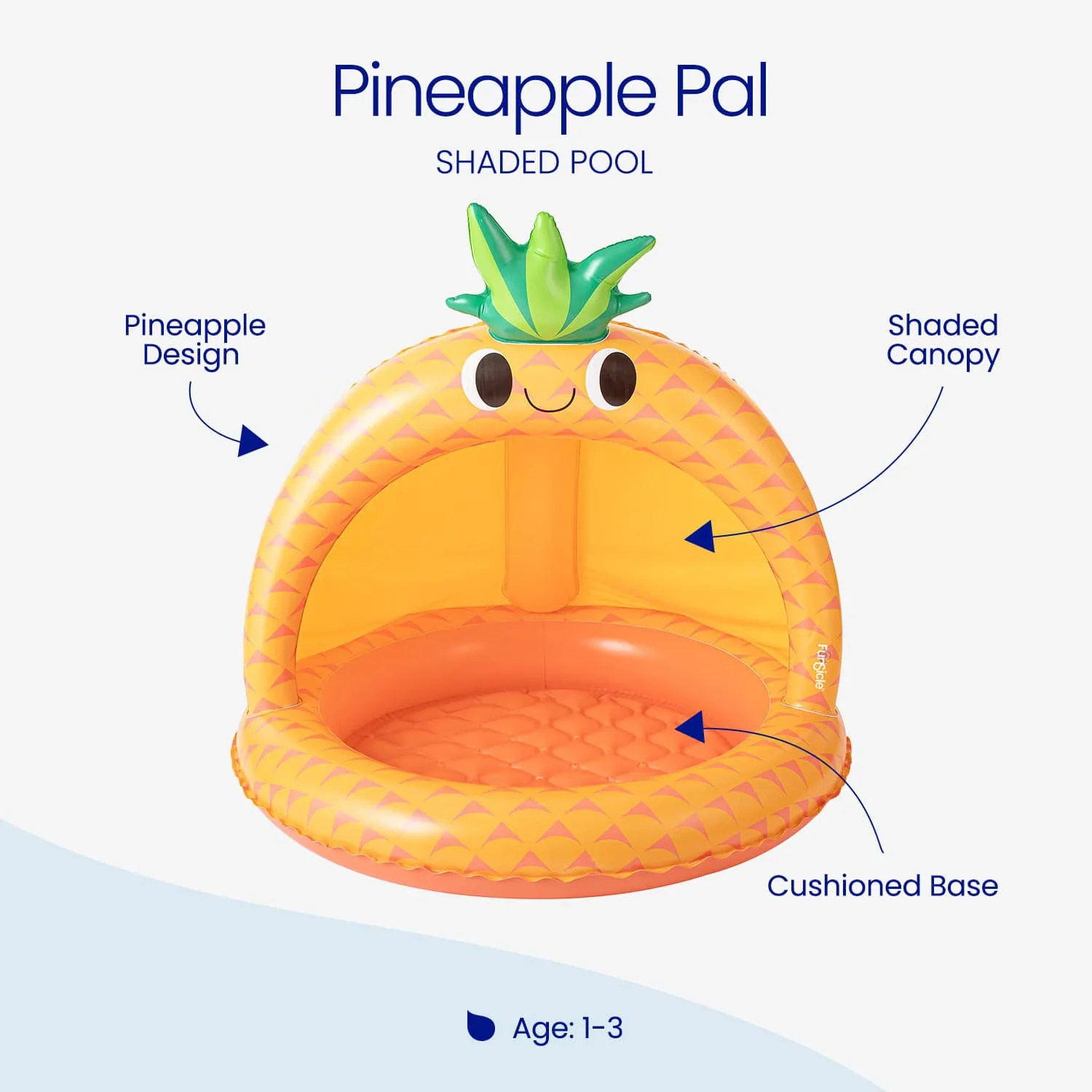 Inflatable Pool Modern with Ages 1 to 3, Pineapple Pal Shaded Kids Splash, 40" x 40" x 38" - Multicolor Model DD55D2