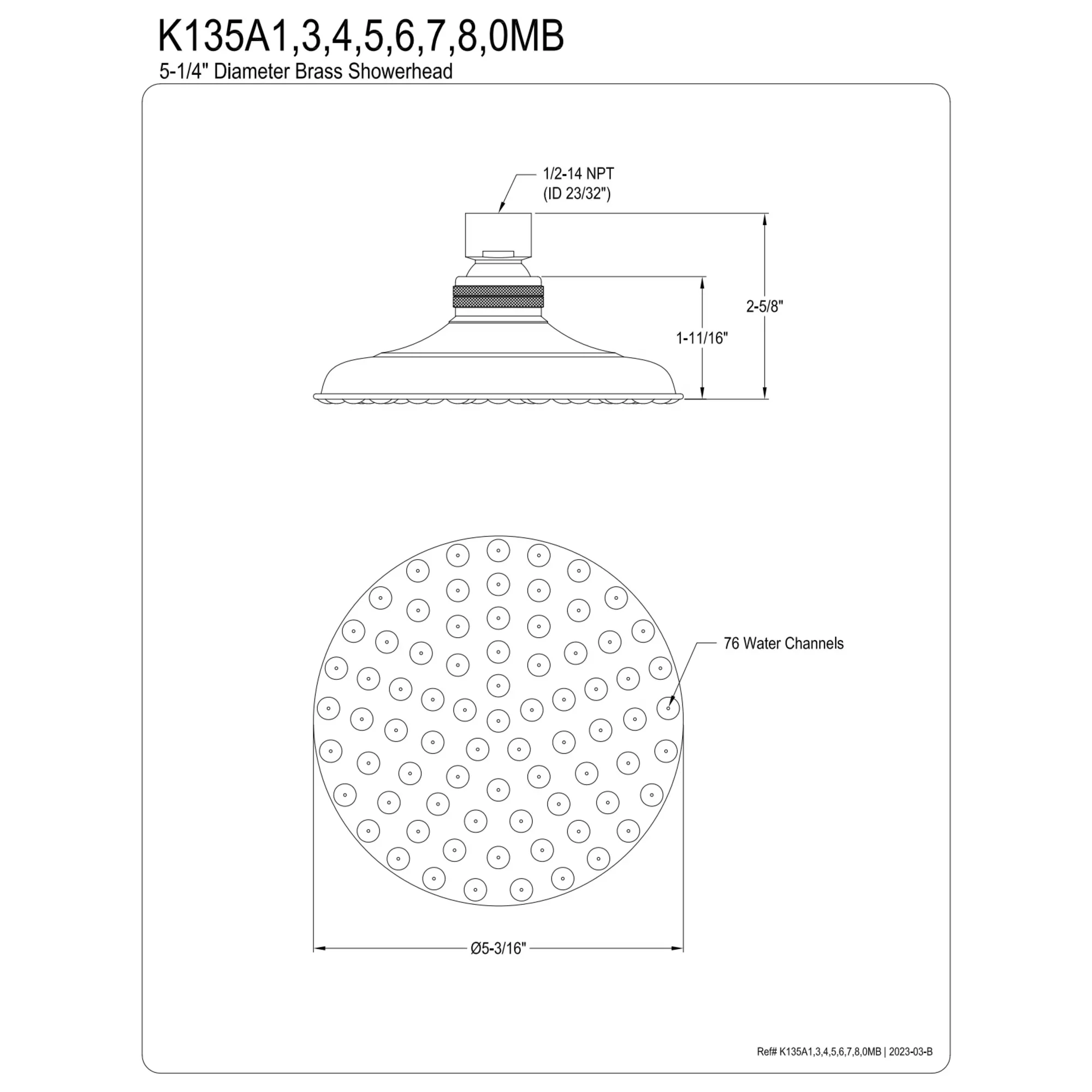Essential Shower Head with Adjustable, 76 water jet channels - Bronze Brass Model 32FC29