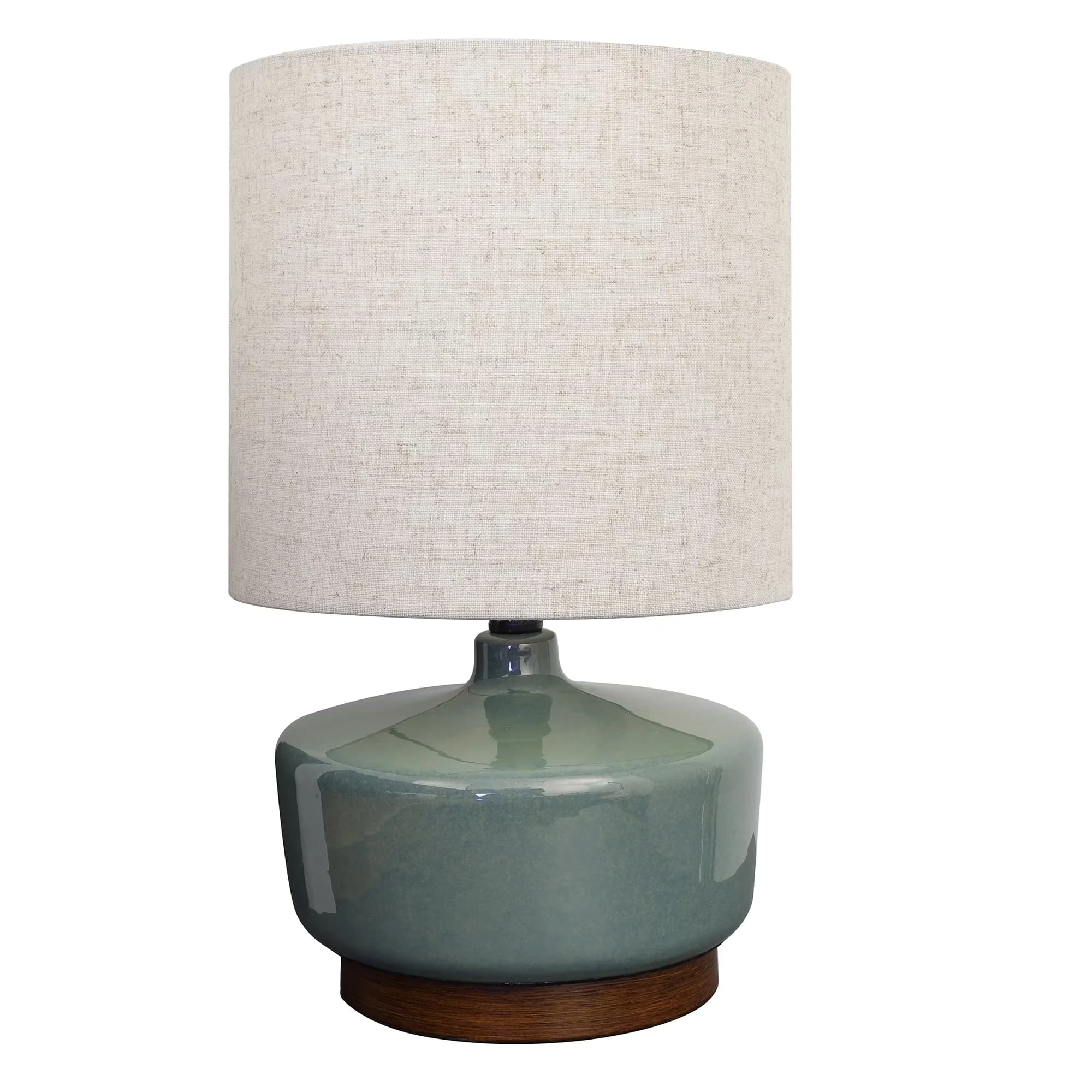 Table Lamp Durable with Incandescent, Mid-Century, Power Outlet - Wood, Ceramic Green Model 43C05C