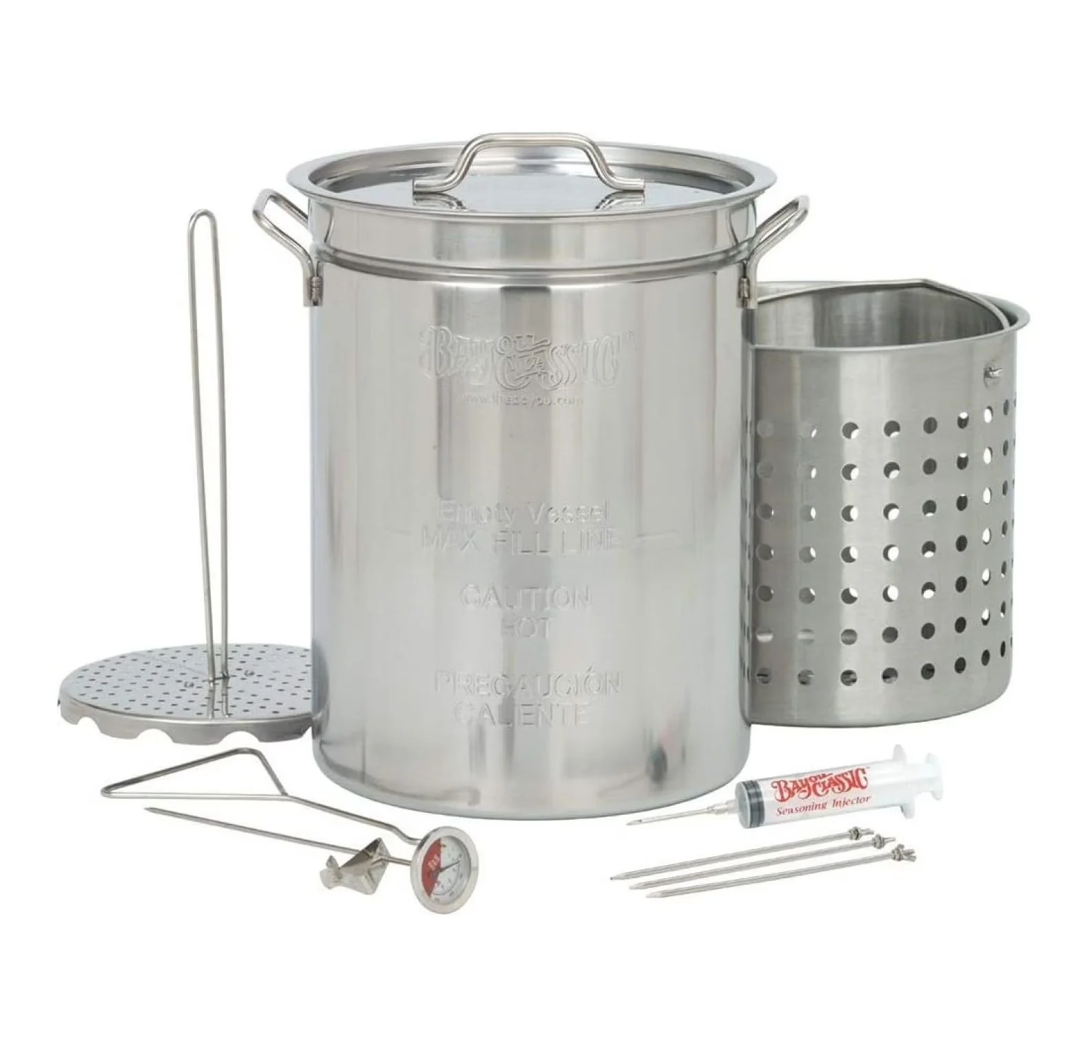 Outdoor Fryer Durable with 12-in Diameter x 16.25-in Height, Perforated Poultry Rack and Lift Hook - Stainless Steel Silver Model 4EB1EC