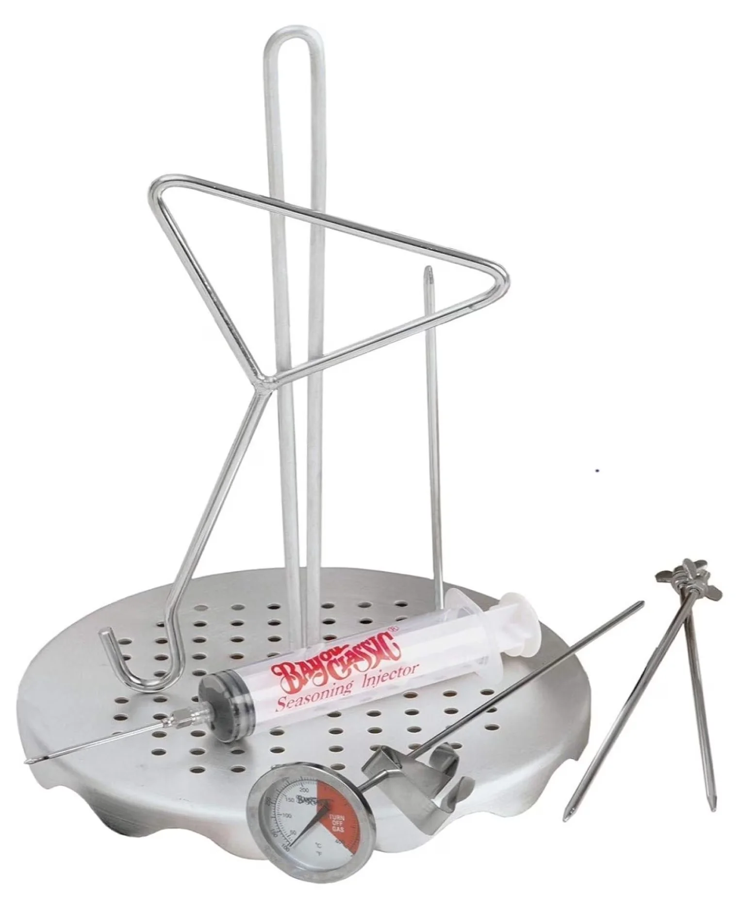 Compact Outdoor Fryer with 12-in Diameter x 16.25-in Height, Perforated Poultry Rack and Lift Hook - Stainless Steel Silver Model DA5DF1