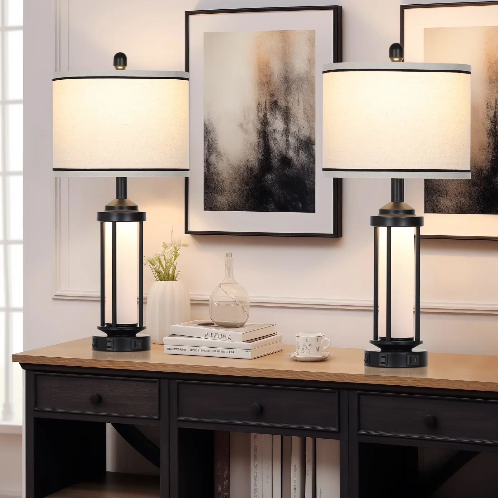 Lamp Reliable with LED, Eco Friendly, Industrial Table Lamps Set of 2 - Black Metal Model 7F839F