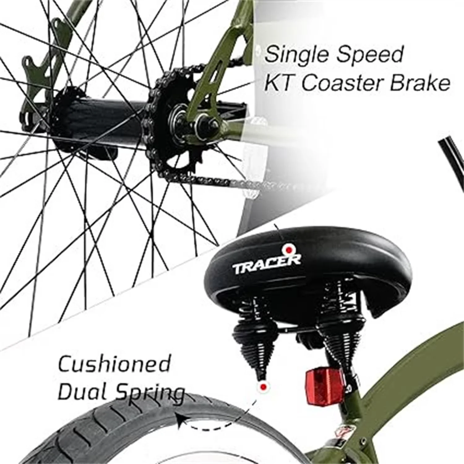 Modern Cruiser Bike with Adjustable Seat Height, Hi -rise Handlebar, Coaster Brake - Matte Green Model 595A81