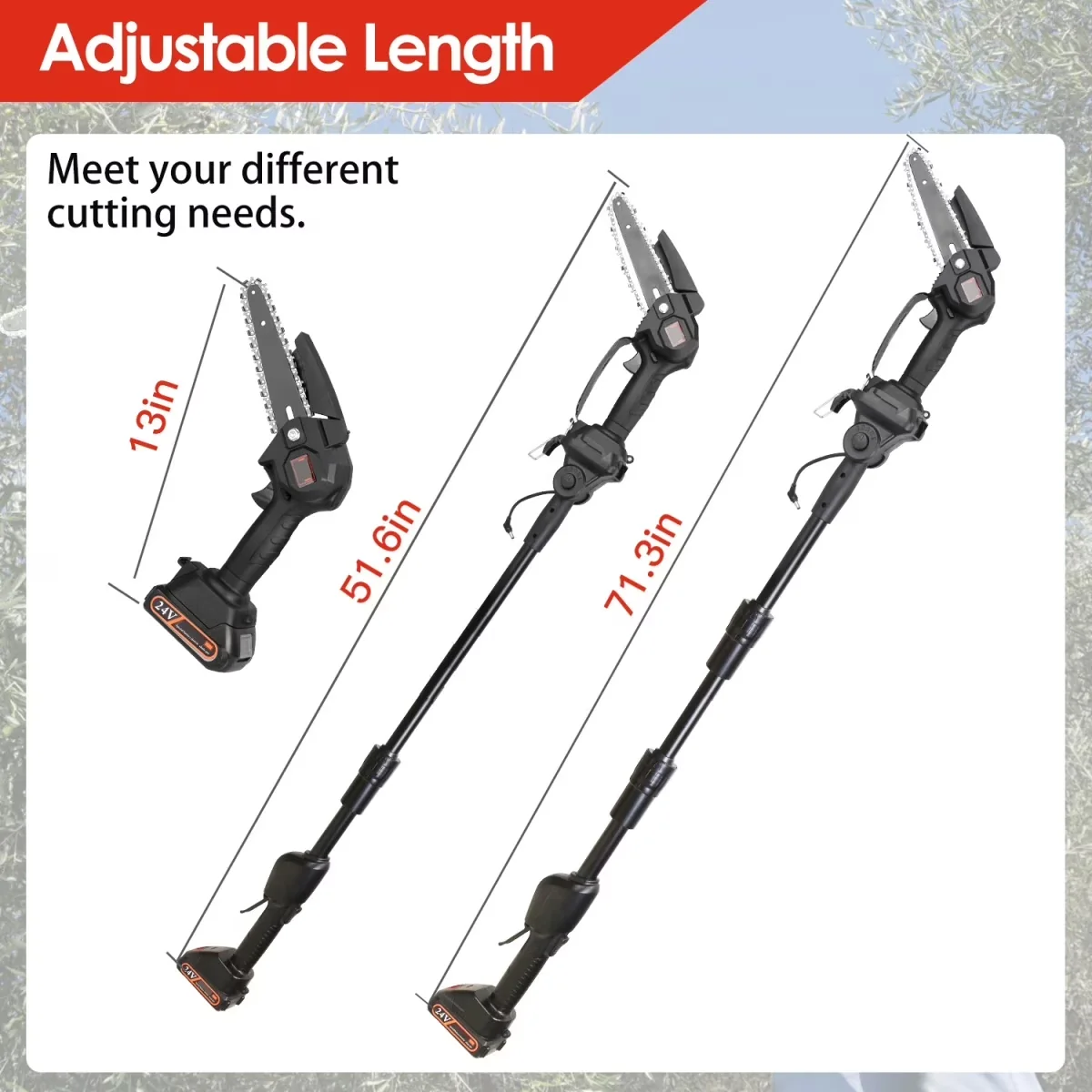 Compact Pole Saw with Battery, 24V, Color: Black - Black - Heavy Duty Model 7827C6
