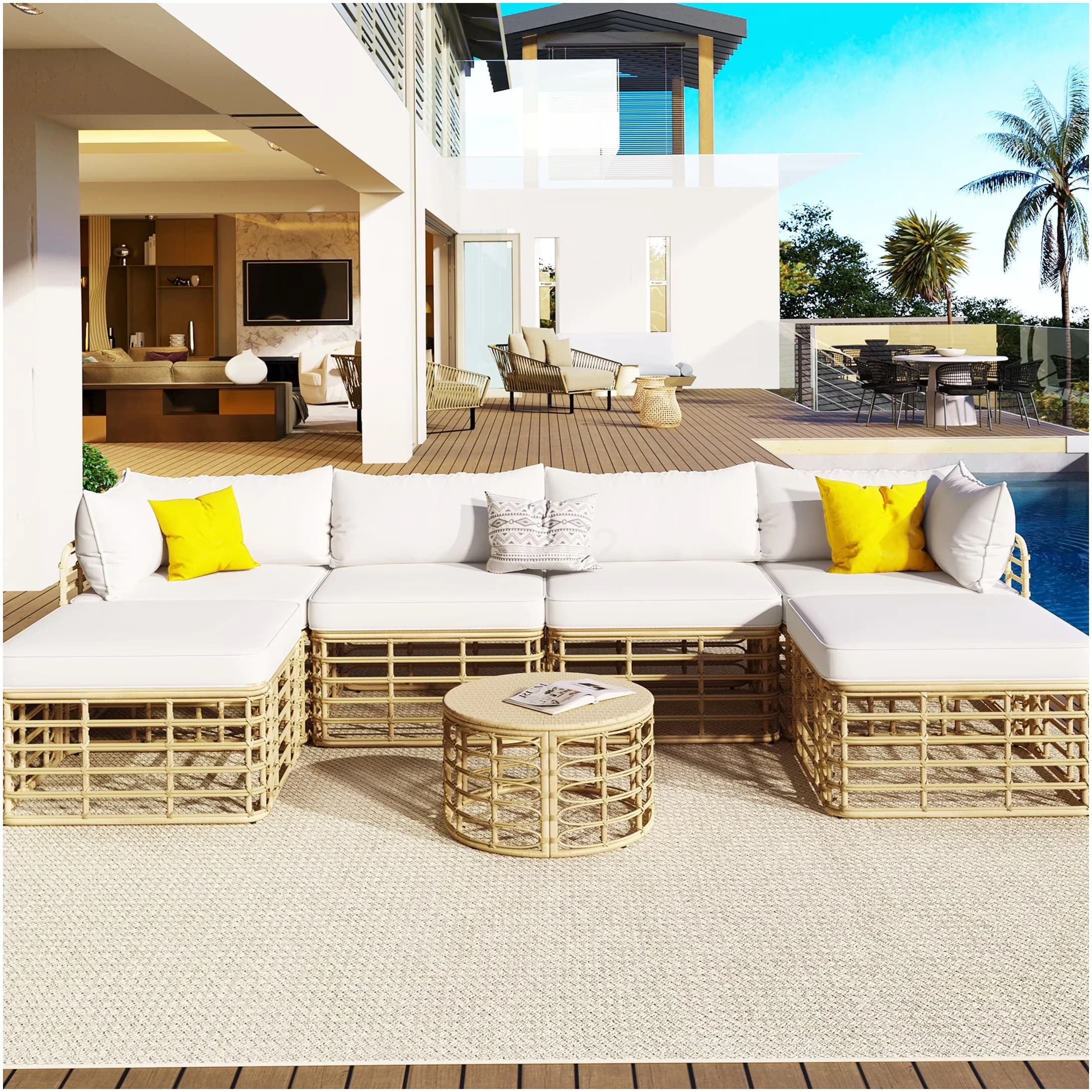 Durable Outdoor Sofas Sectional with Coastal, Weatherproof - Wicker Beige for Garden Model 20A38A