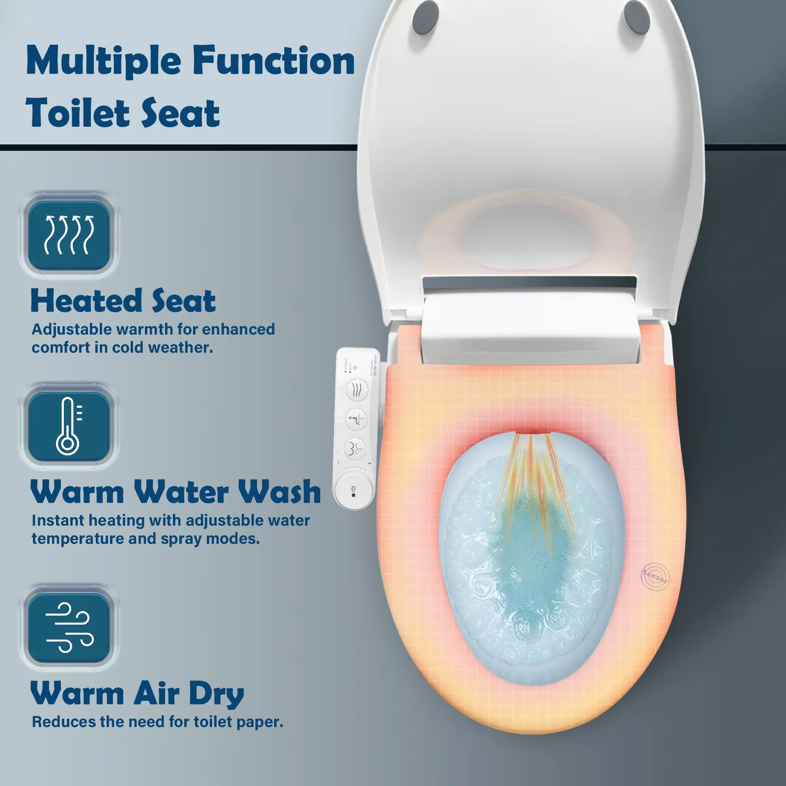 Premium Toilet Seats And Lid with Bidet Seat, Soft Closed - White Plastic Model 68963D
