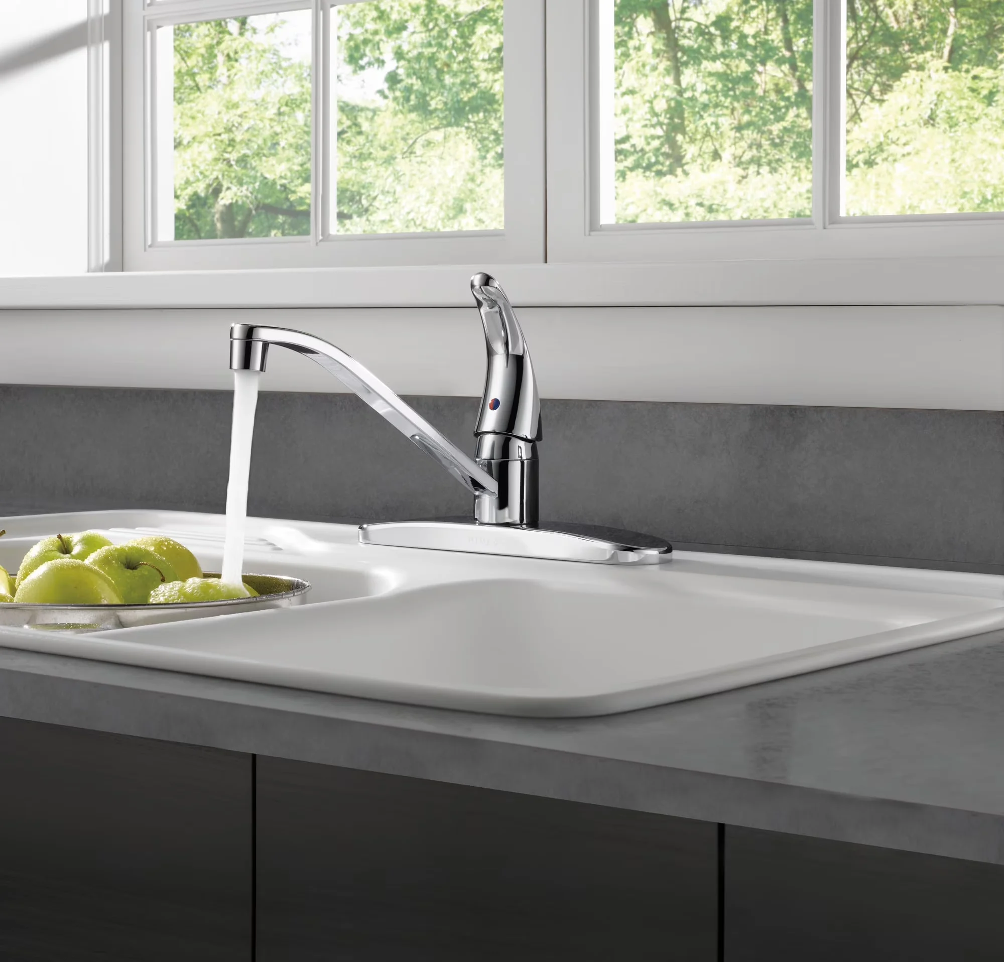 Kitchen Renovation Quality with 3-hole sink application, Spout swivels 360° or added convenience - Silver Brass Model 052E85
